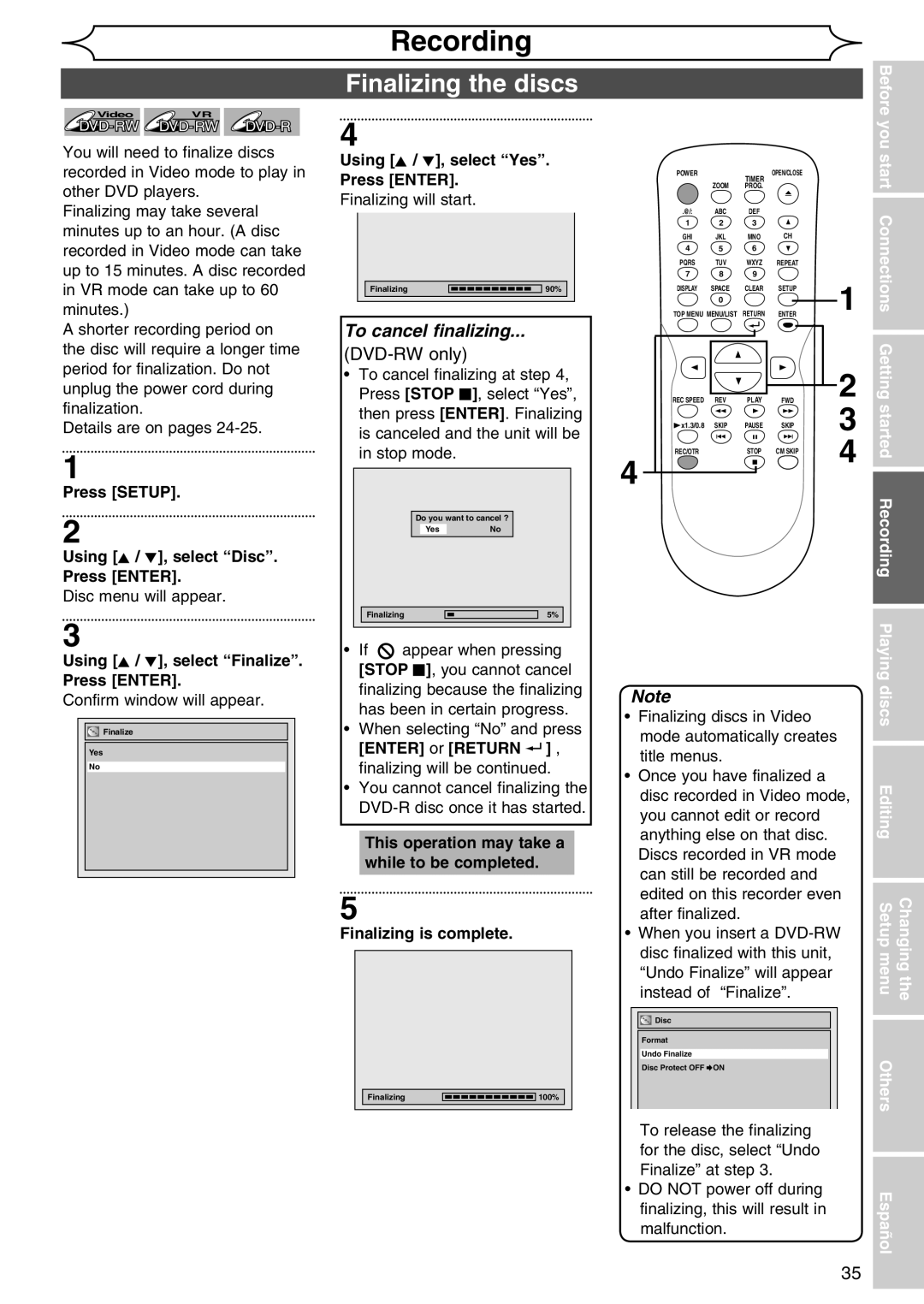 Sylvania DVR90DG owner manual Finalizing the discs 