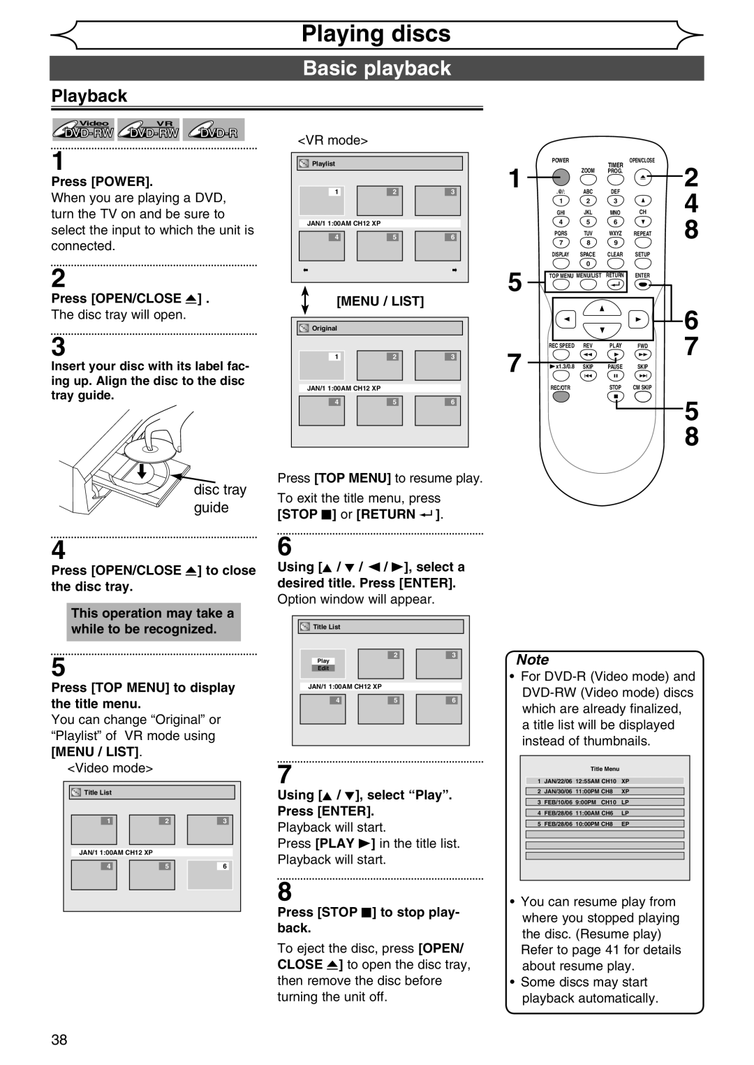 Sylvania DVR90DG owner manual Basic playback, Playback, Menu / List 