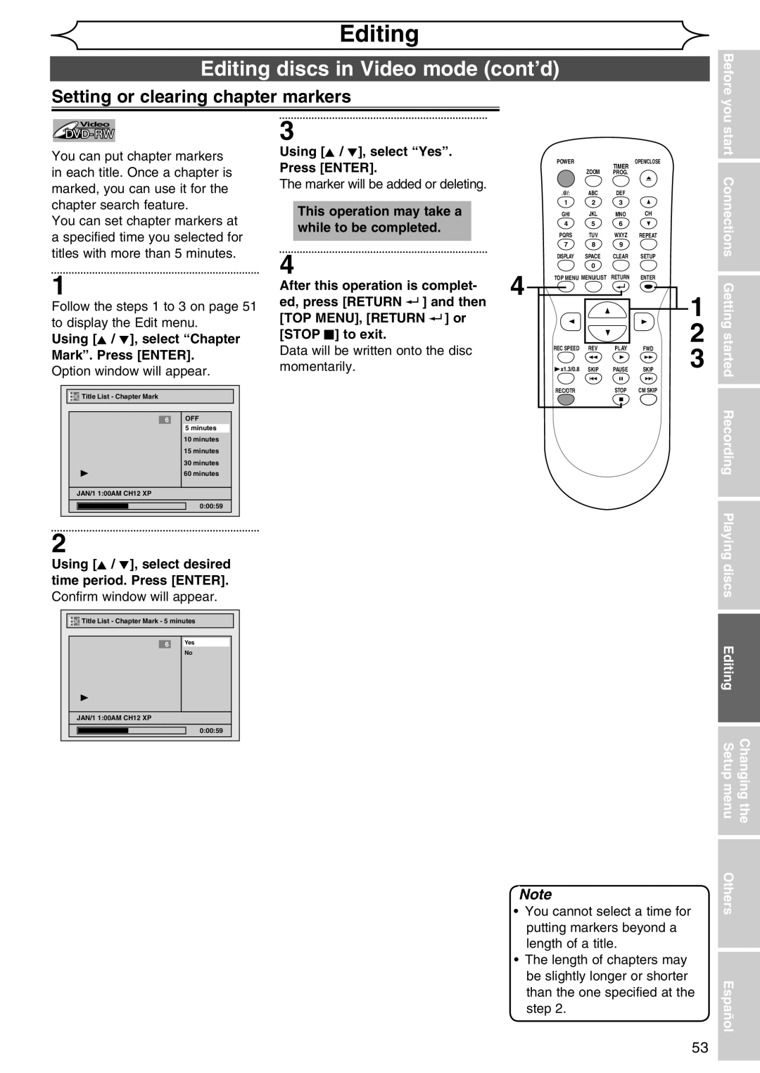 Sylvania DVR90DG owner manual Setting or clearing chapter markers, Marker will be added or deleting 