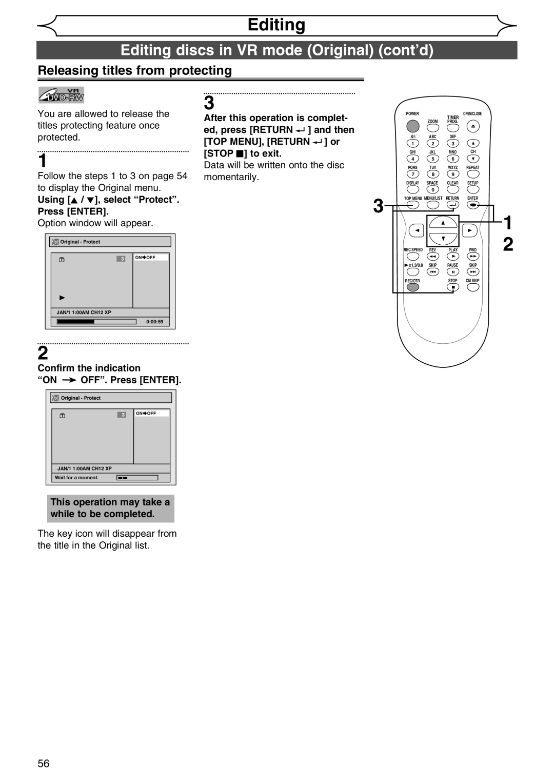 Sylvania DVR90DG owner manual Releasing titles from protecting, Using K / L, select Protect. Press Enter 