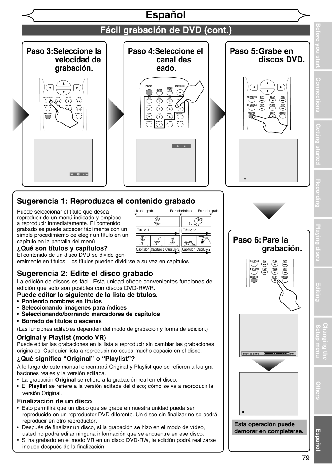 Sylvania DVR90DG owner manual Sugerencia 1 Reproduzca el contenido grabado, Sugerencia 2 Edite el disco grabado 