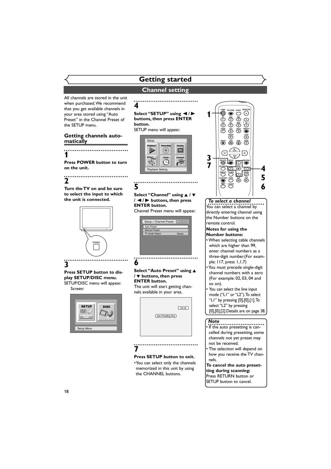 Sylvania DVR90VE owner manual Channel setting, Getting channels auto- matically 