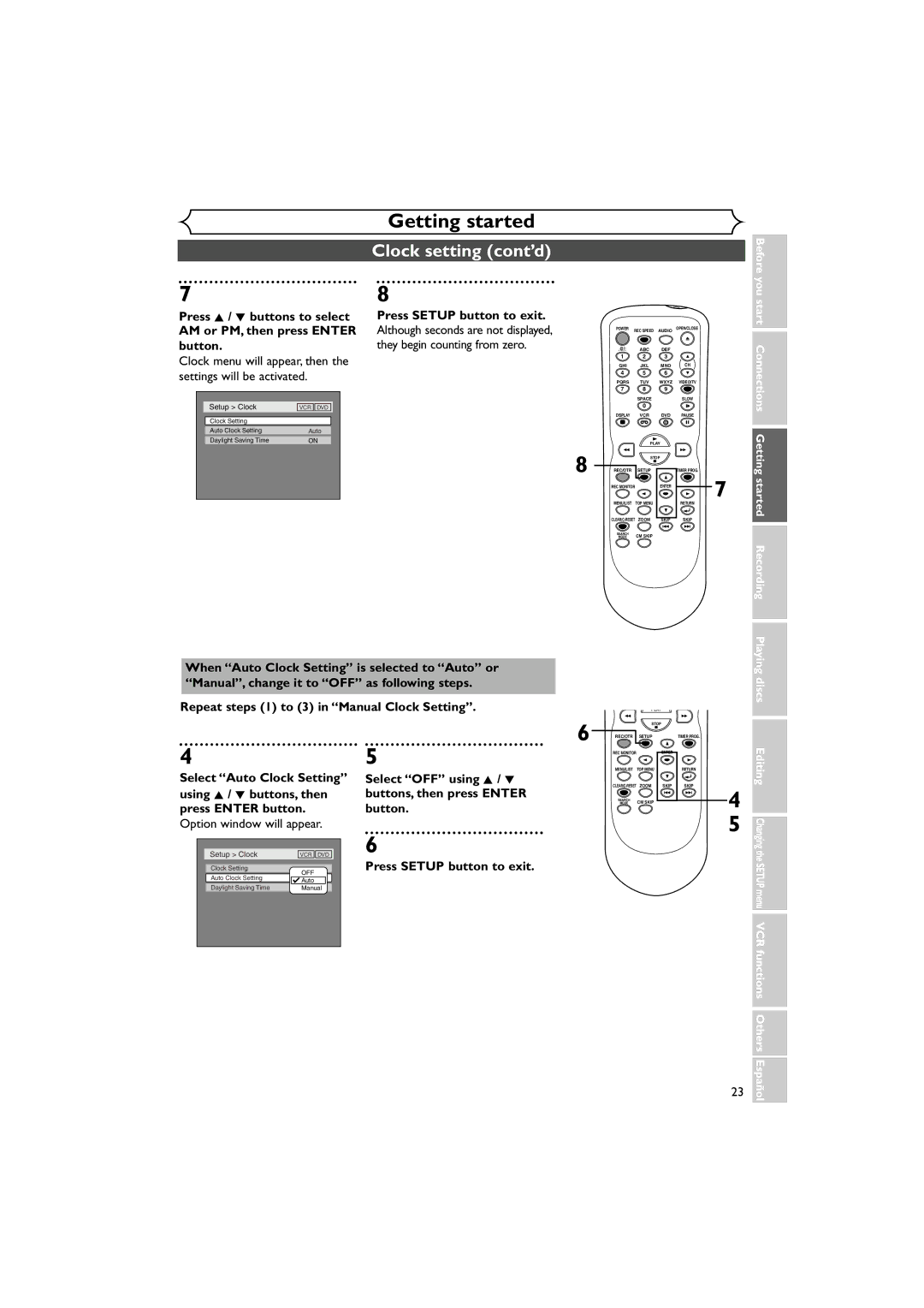 Sylvania DVR90VE owner manual Clock menu will appear, then the settings will be activated 