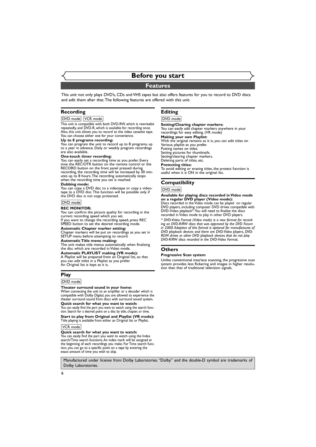 Sylvania DVR90VE owner manual Features 