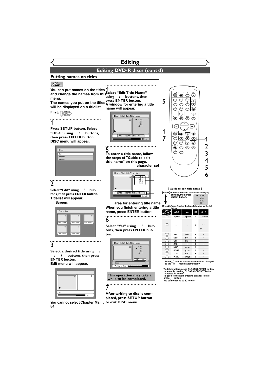 Sylvania DVR90VE owner manual Editing DVD-R discs cont’d, Select Yes using / B but- tons, then press Enter but Ton 