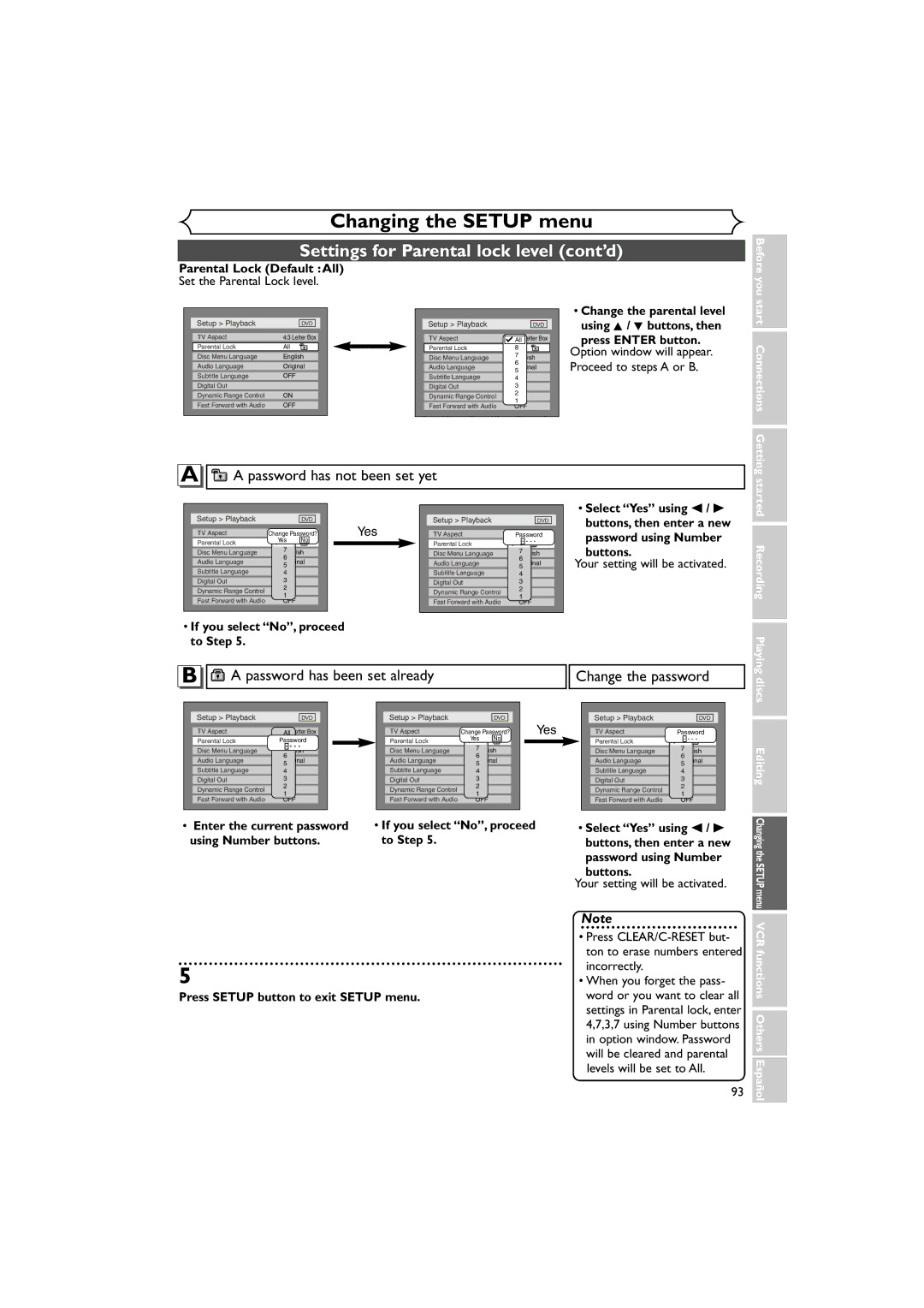 Sylvania DVR90VE owner manual Settings for Parental lock level cont’d 