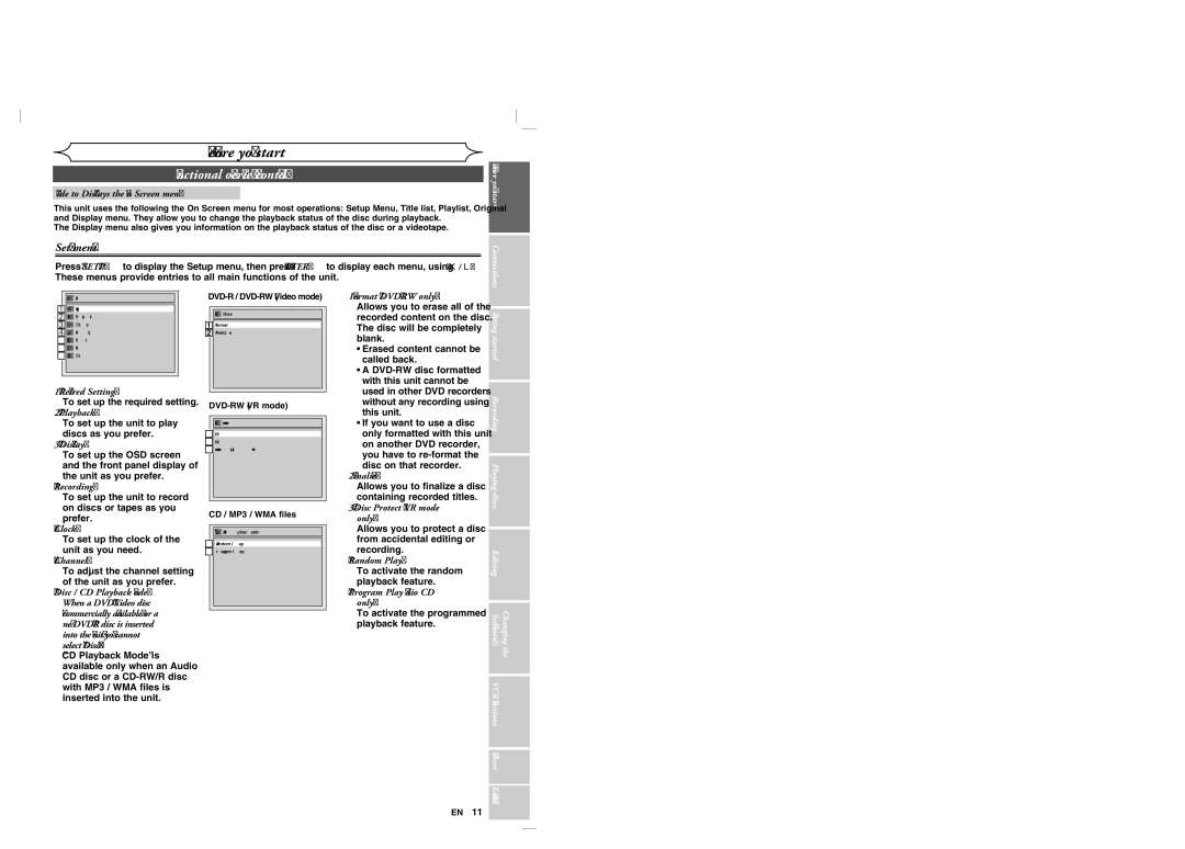 Sylvania DVR90VG manual Setup menus 