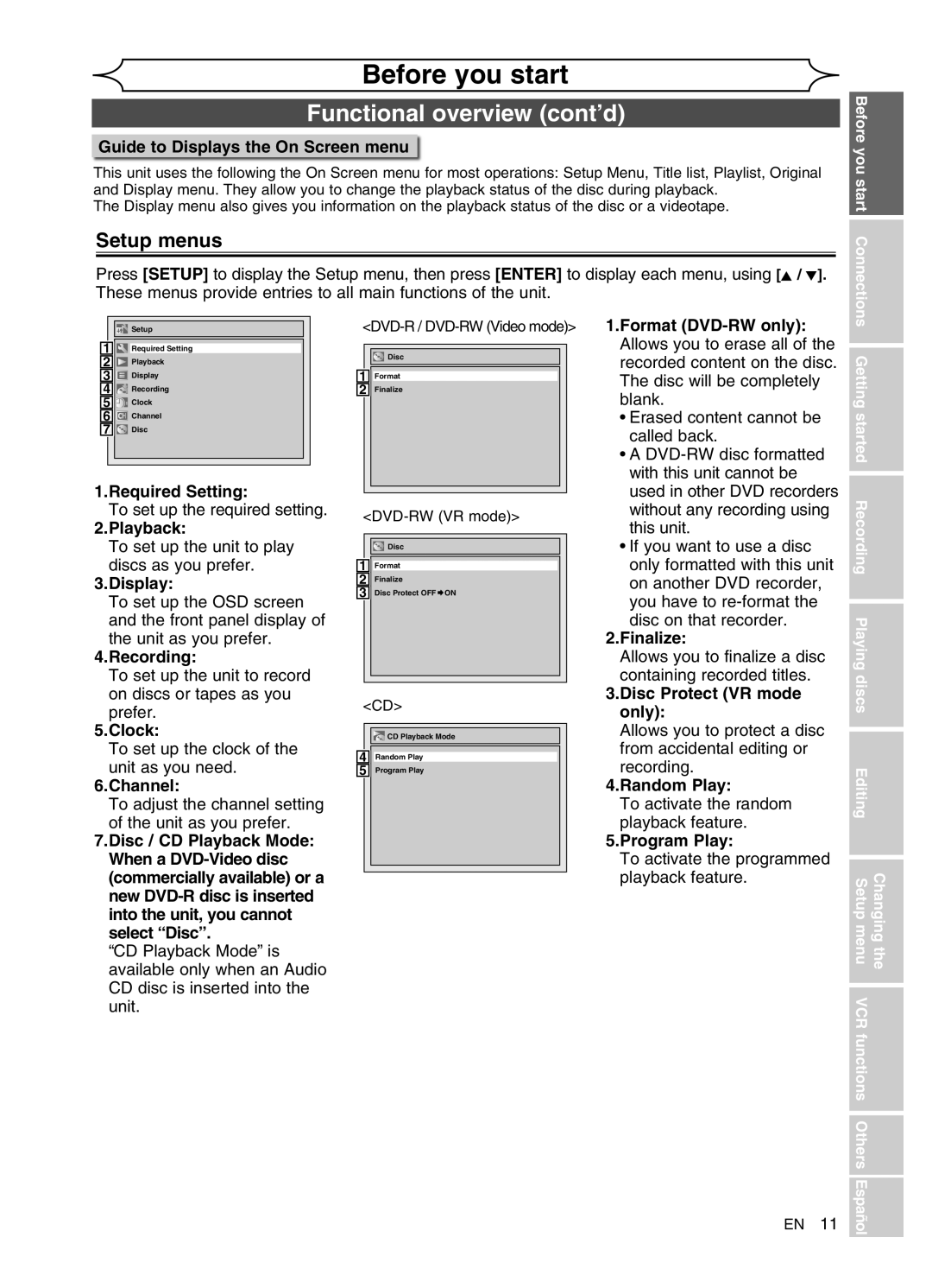 Sylvania DVR91VG manual Setup menus 