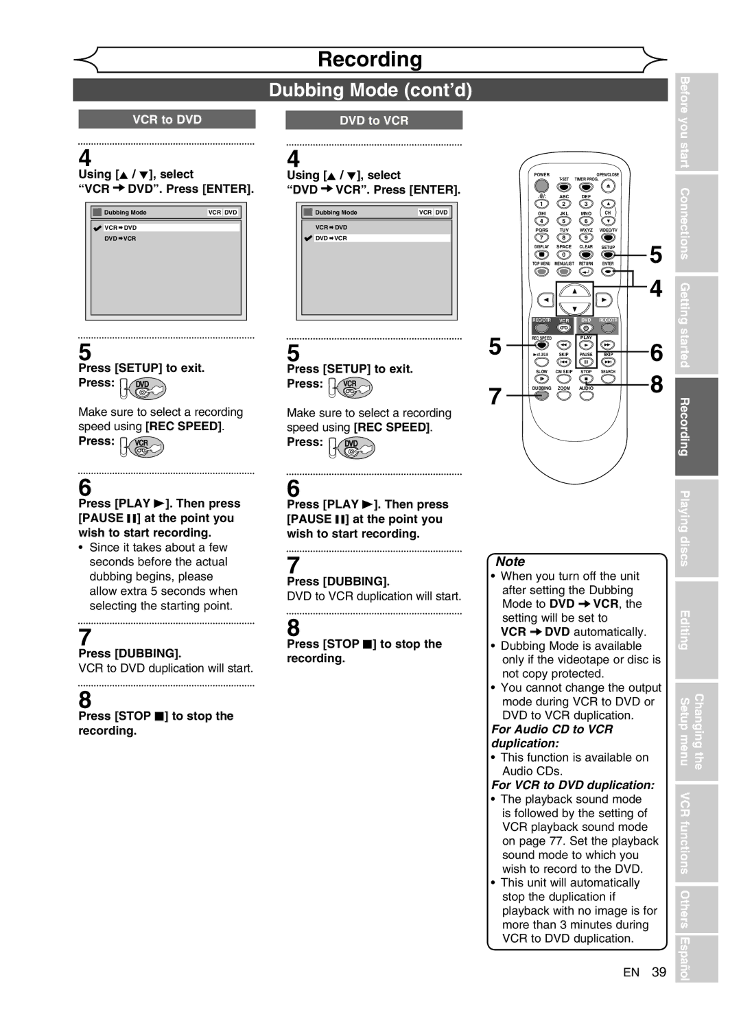 Sylvania DVR91VG manual Dubbing Mode cont’d, Others 