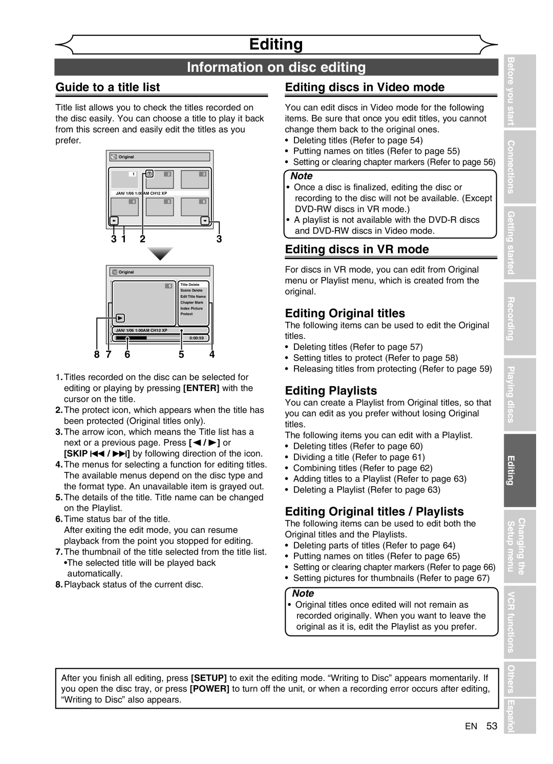 Sylvania DVR91VG manual Editing, Information on disc editing 