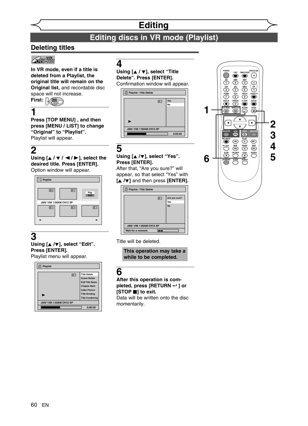 Sylvania DVR91VG manual Editing discs in VR mode Playlist 