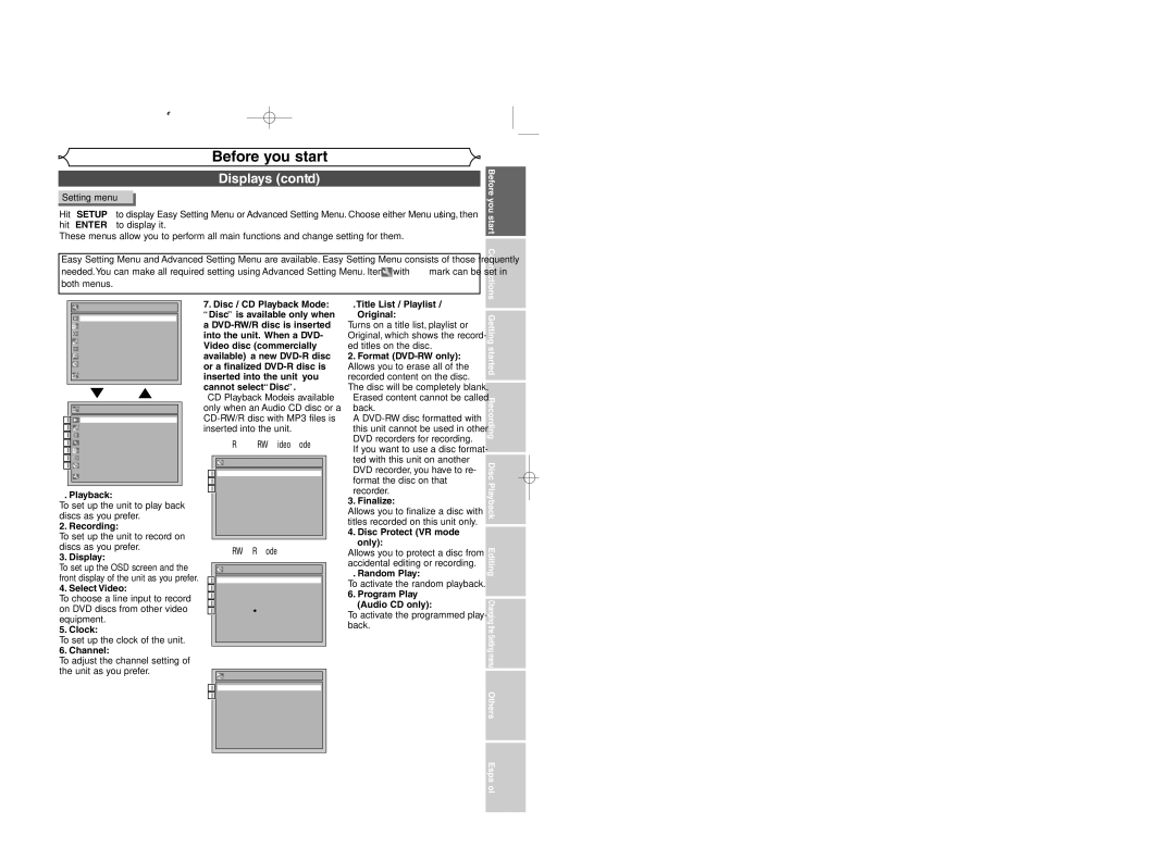 Sylvania DVR95DF owner manual Displays cont’d 