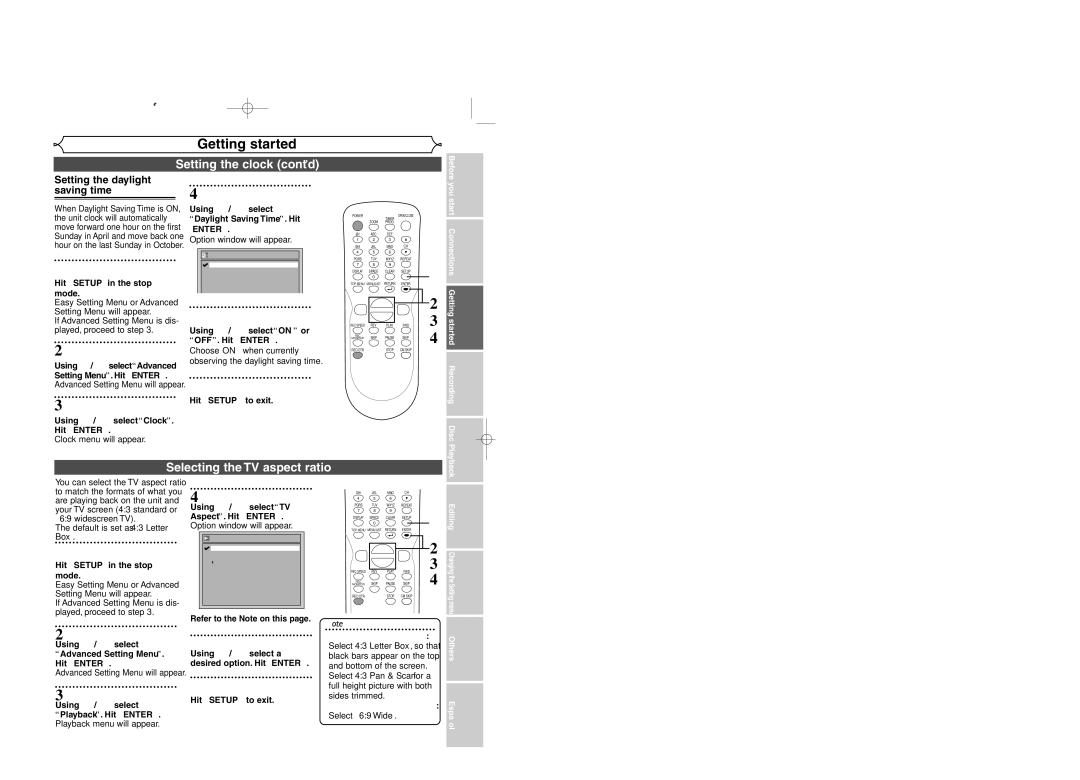 Sylvania DVR95DF Using K/ L, select Advanced Setting Menu. Hit Enter, Using K / L, select, Refer to the Note on this 