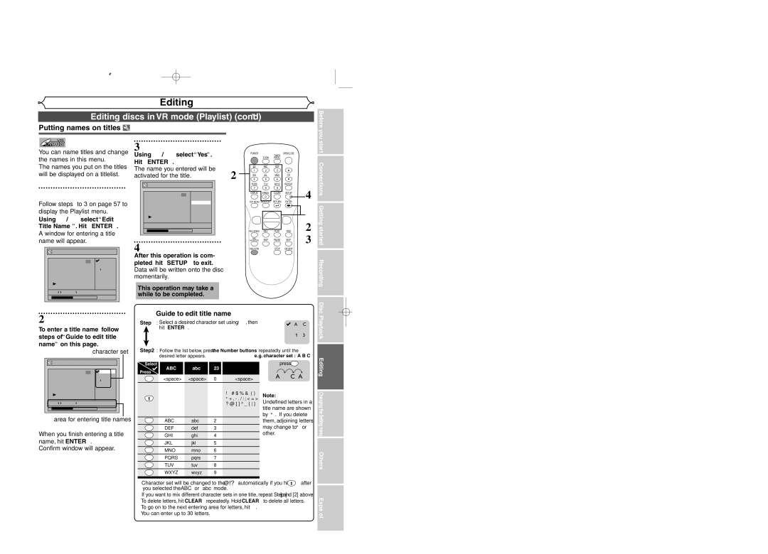 Sylvania DVR95DF owner manual C a, Window for entering a title name will appear 