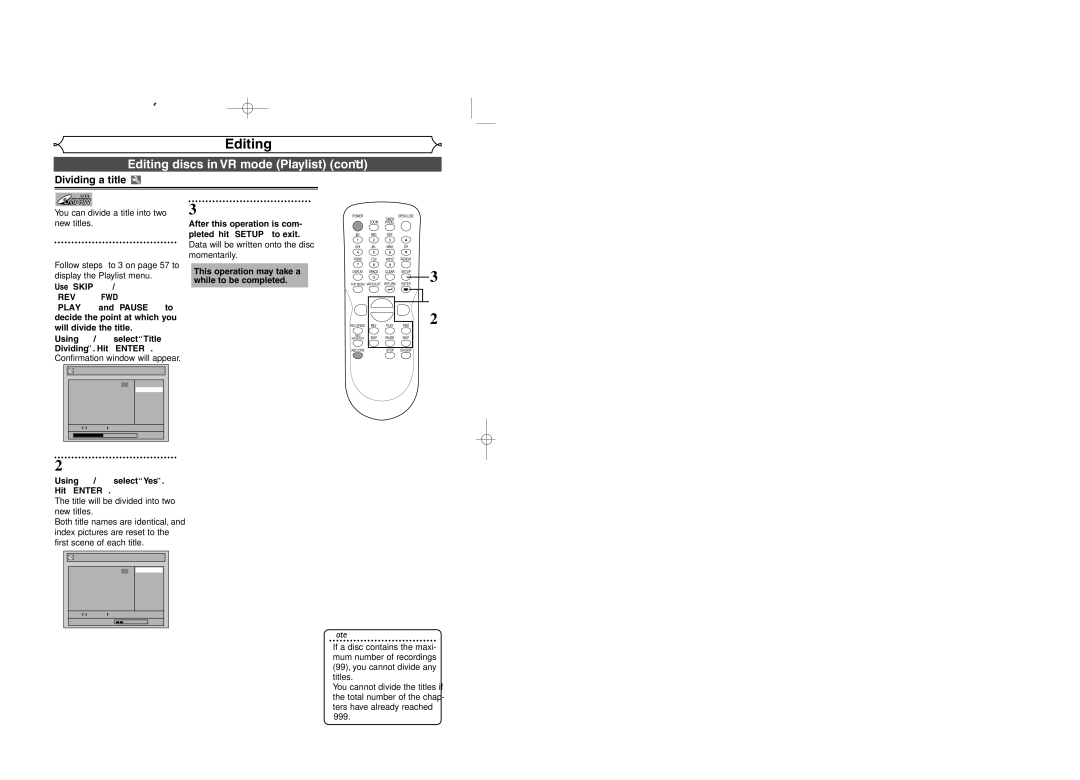 Sylvania DVR95DF owner manual Dividing a title 