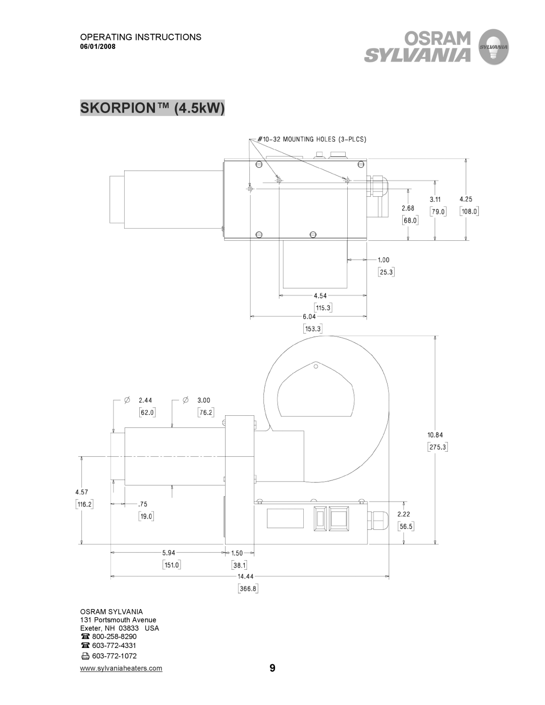 Sylvania F075616, F075615, F076008, F075869, F076029, F075835 operating instructions Skorpion 4.5kW 