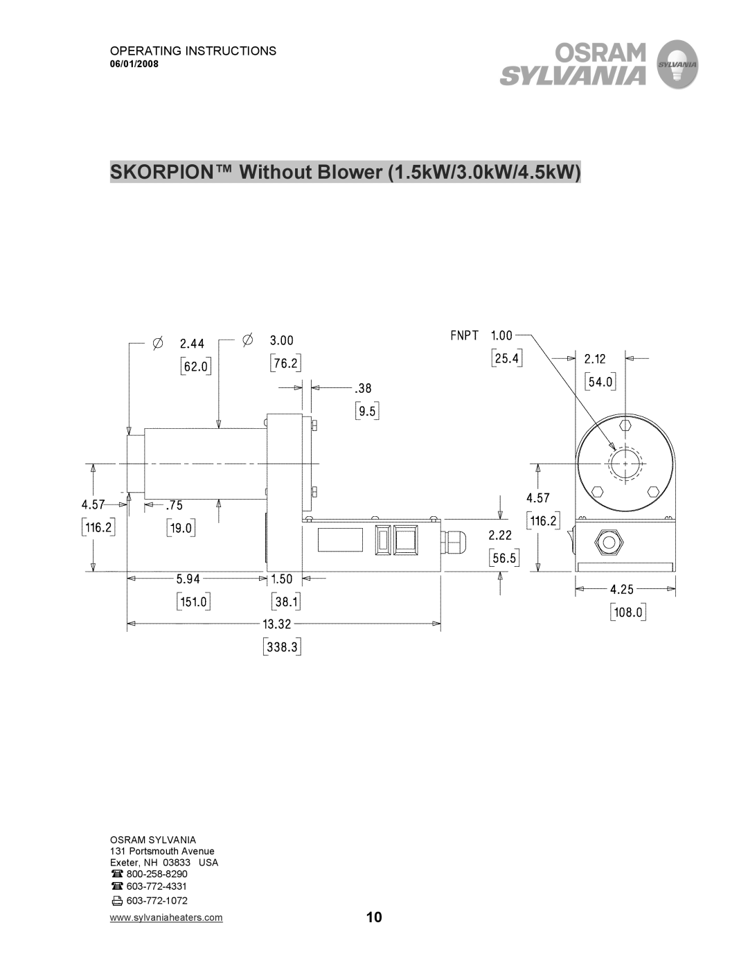 Sylvania F075835, F075615, F076008, F075869, F076029, F075616 operating instructions Skorpion Without Blower 1.5kW/3.0kW/4.5kW 