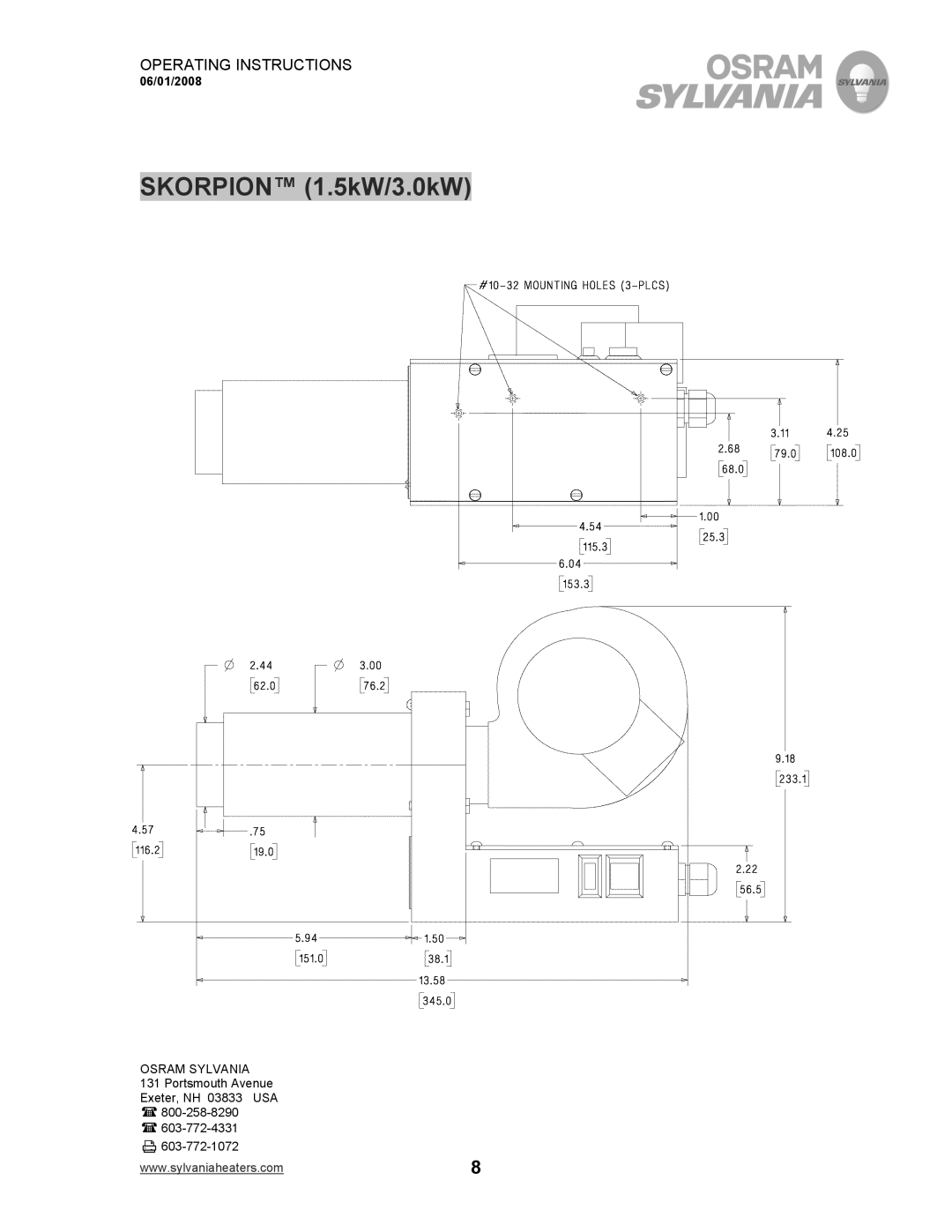 Sylvania F076029, F075615, F076008, F075869, F075616, F075835 operating instructions Skorpion 1.5kW/3.0kW 