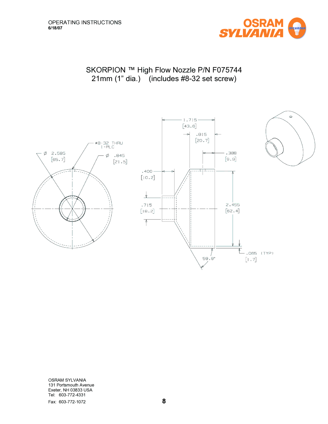 Sylvania F075615 operating instructions Operating Instructions 