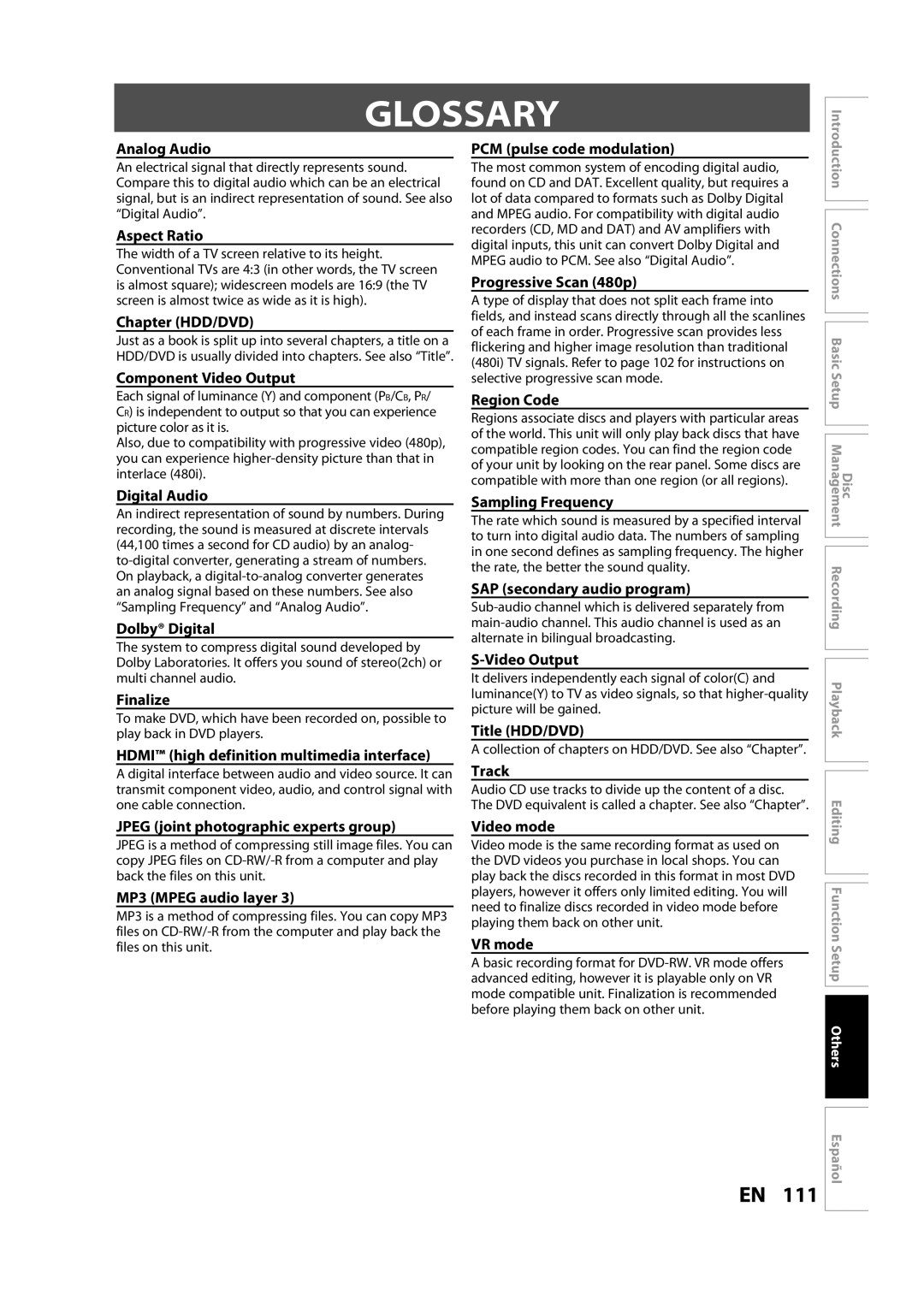 Sylvania H2160SL9 owner manual Glossary 