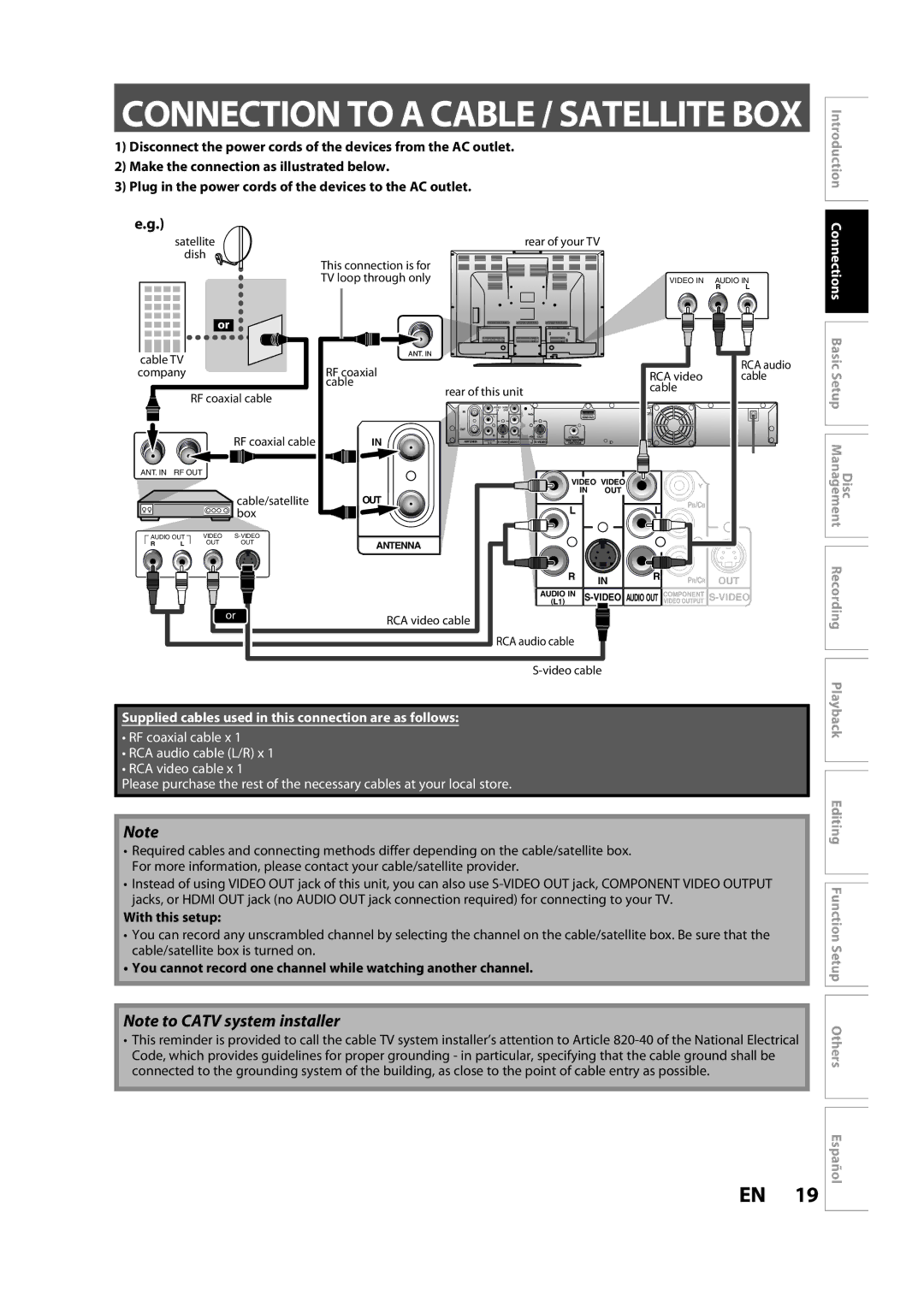 Sylvania H2160SL9 owner manual With this setup, You cannot record one channel while watching another channel 