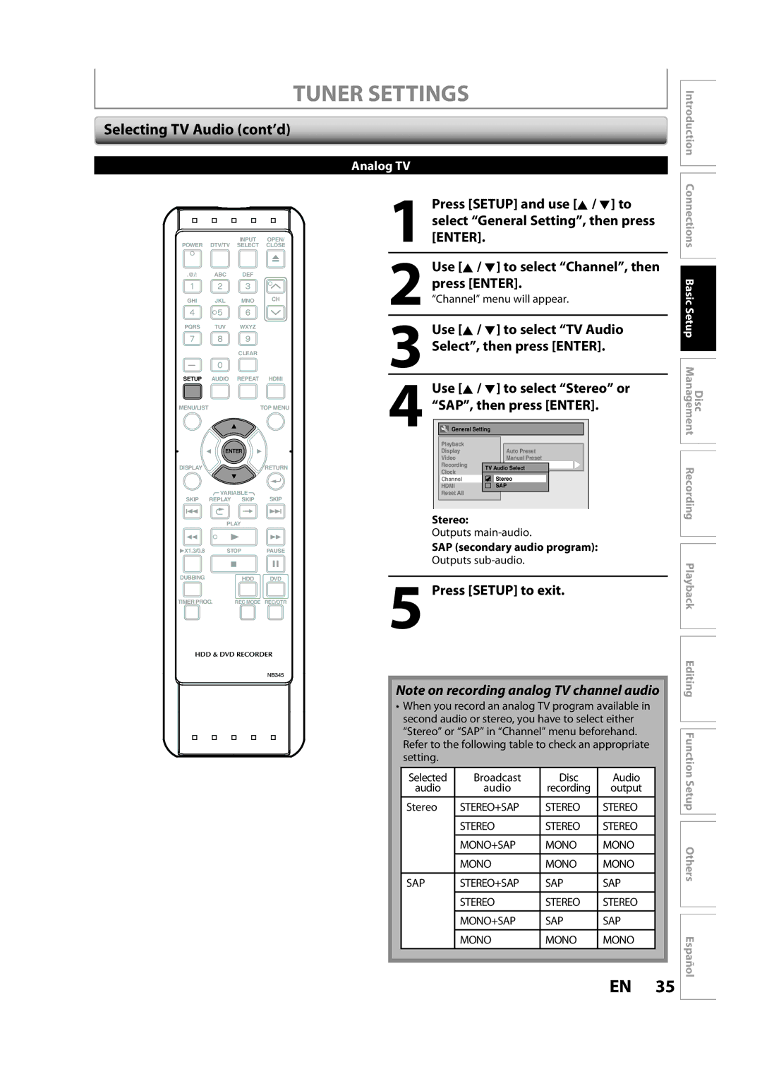 Sylvania H2160SL9 owner manual Selecting TV Audio cont’d, Use K / L to select TV Audio Select, then press Enter 