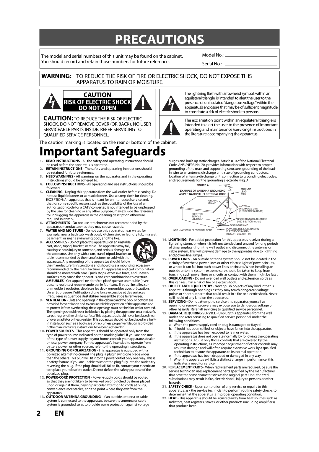 Sylvania H2160SL9 owner manual Precautions, Do not Open 