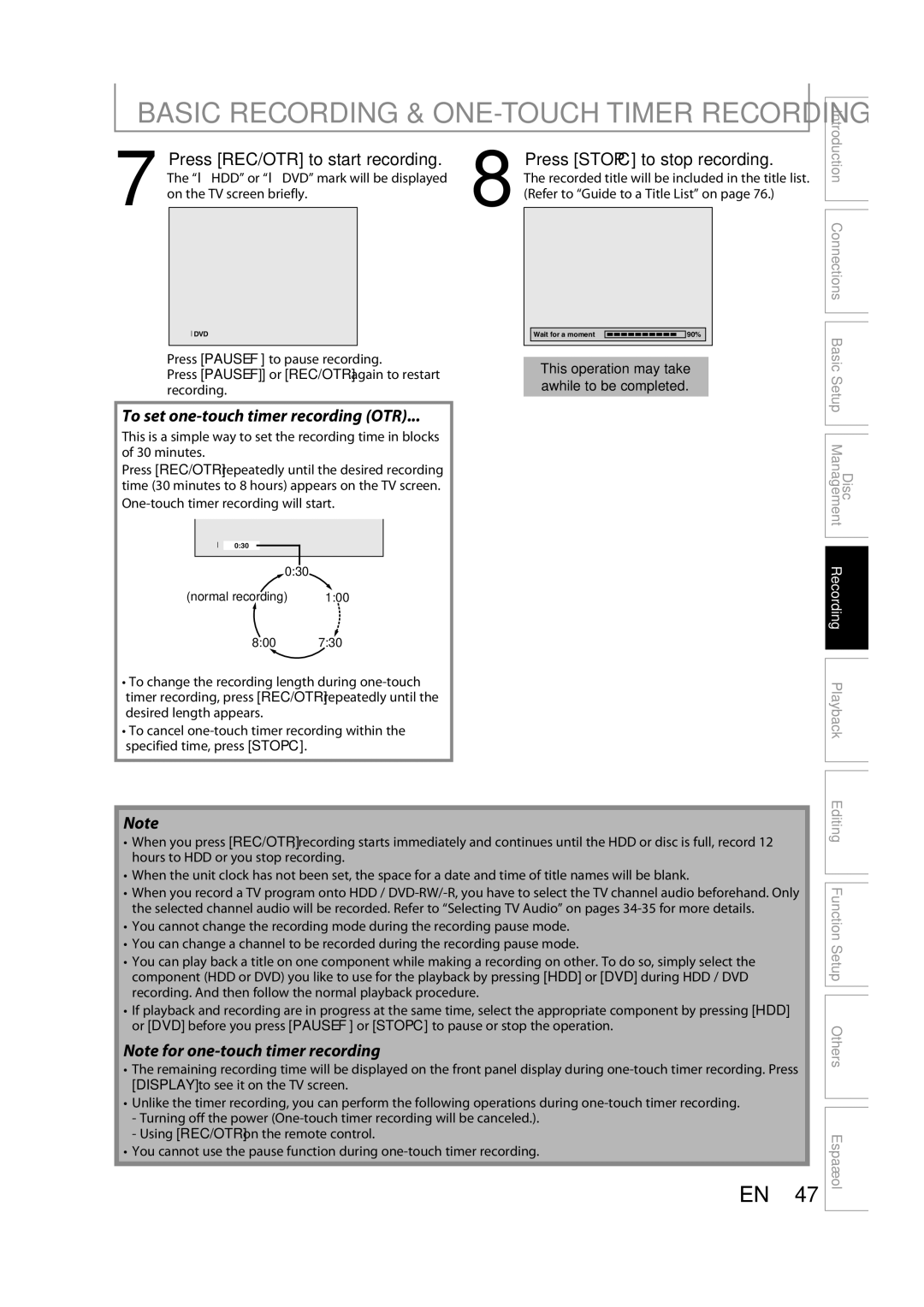 Sylvania H2160SL9 owner manual Press Stop C to stop recording, I HDD or I DVD mark will be displayed 