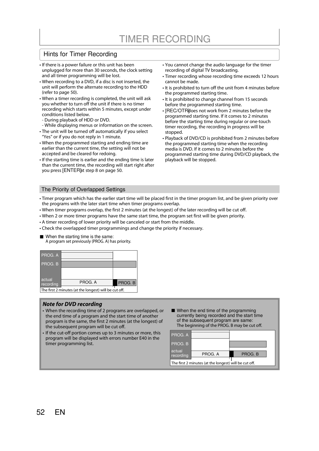 Sylvania H2160SL9 owner manual Hints for Timer Recording, Priority of Overlapped Settings 