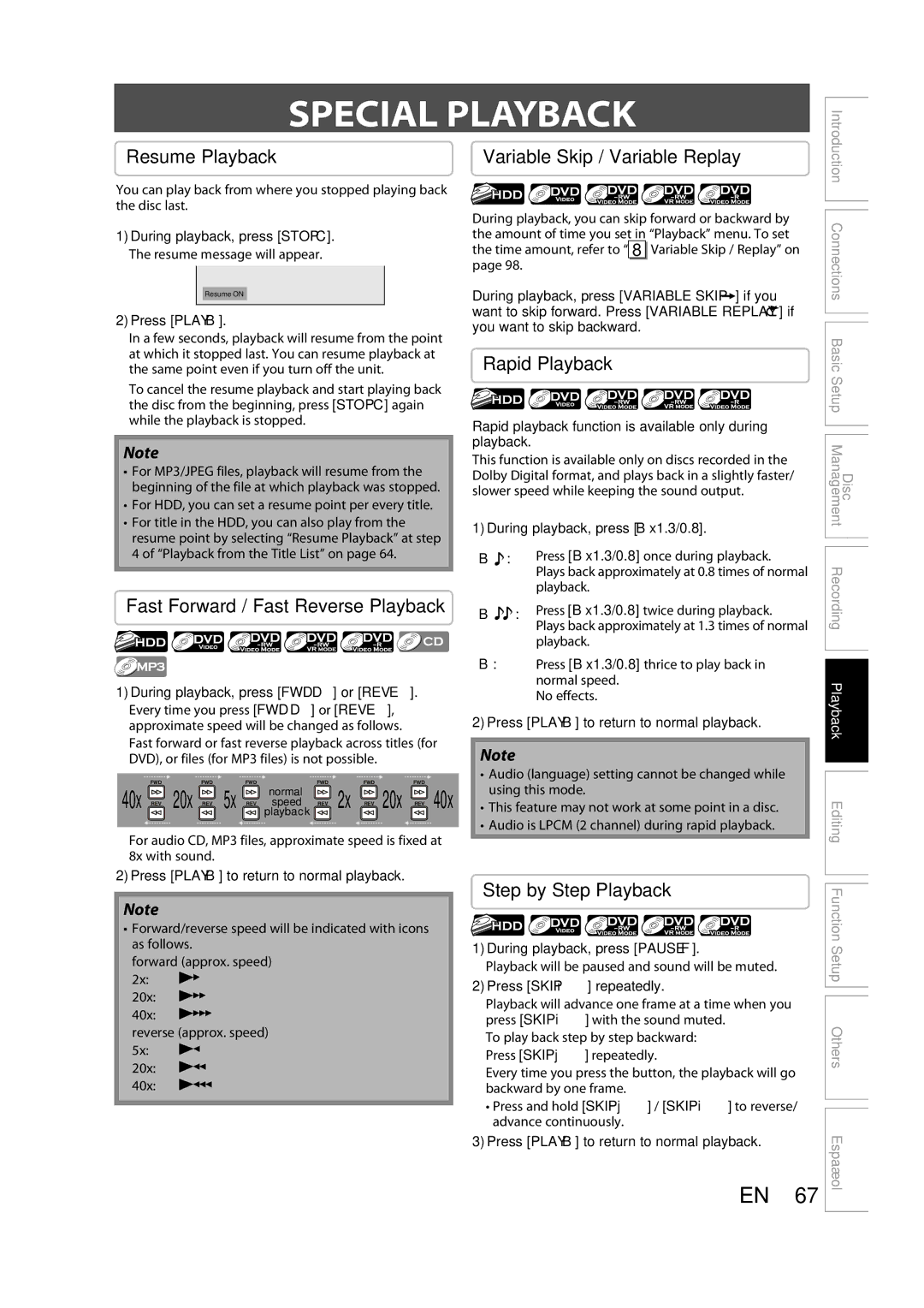 Sylvania H2160SL9 owner manual Special Playback 