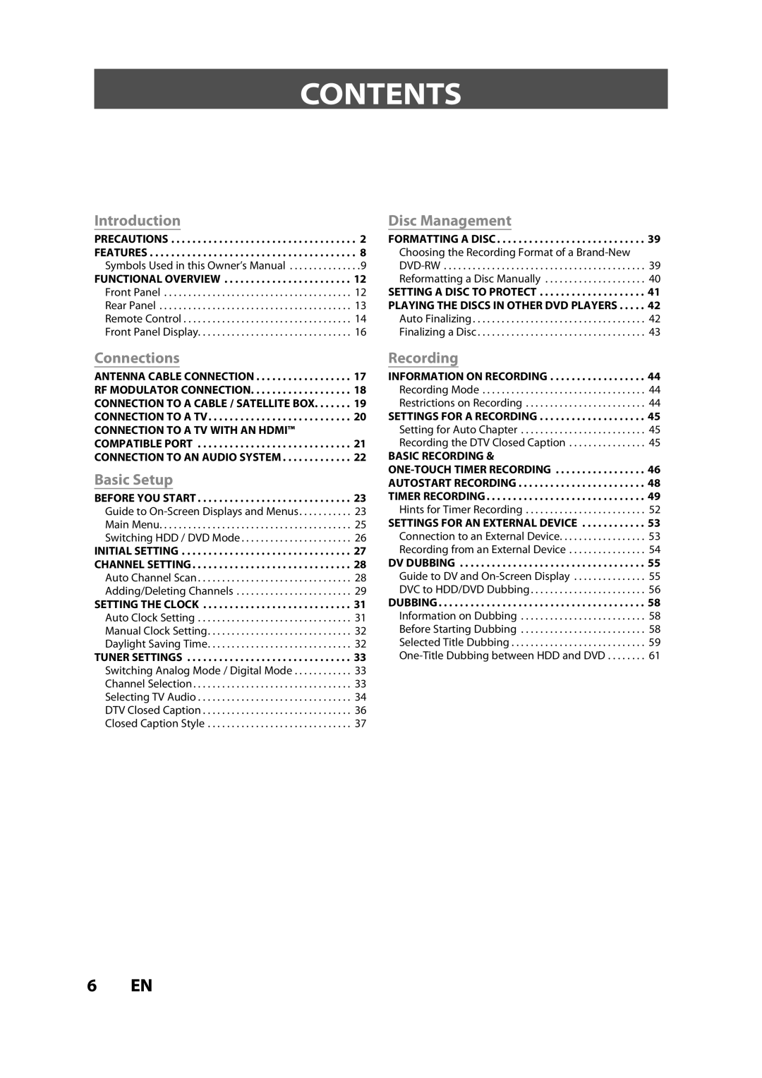 Sylvania H2160SL9 owner manual Contents 