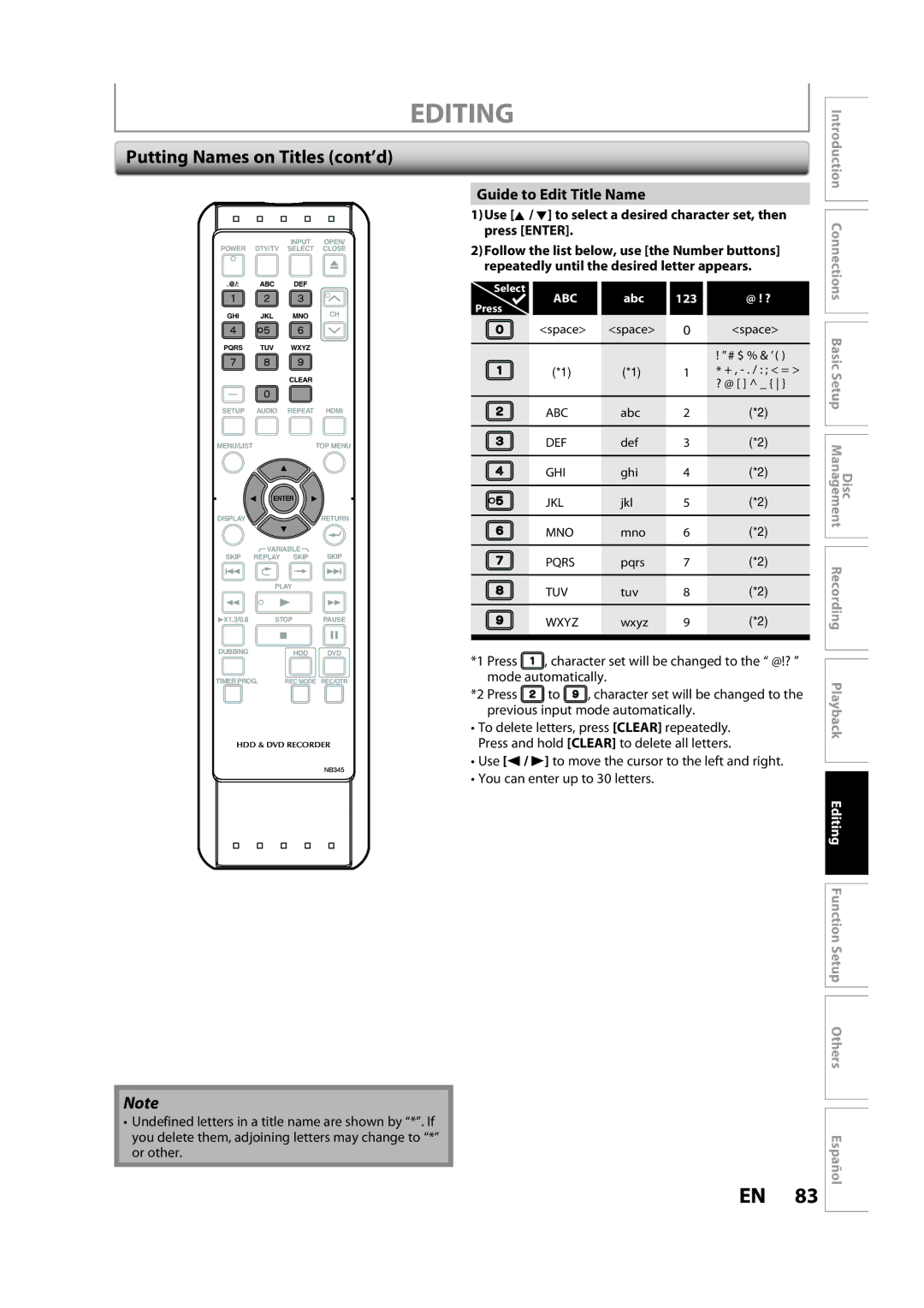 Sylvania H2160SL9 owner manual Editing, Putting Names on Titles cont’d, Guide to Edit Title Name 