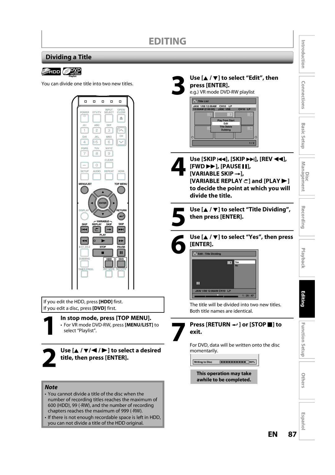 Sylvania H2160SL9 owner manual Dividing a Title 