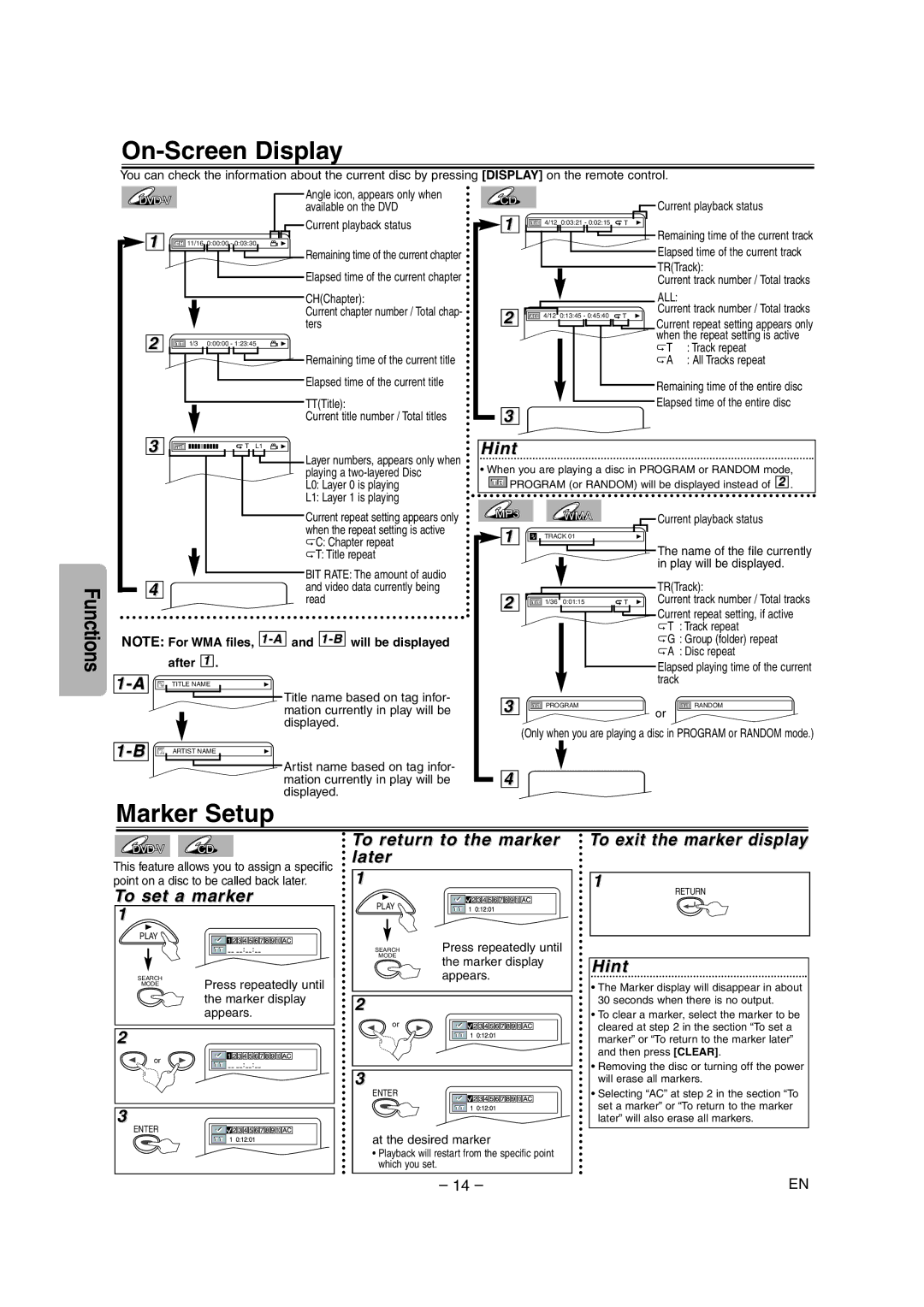 Sylvania HT6051FB owner manual On-Screen Display, Marker Setup, After 