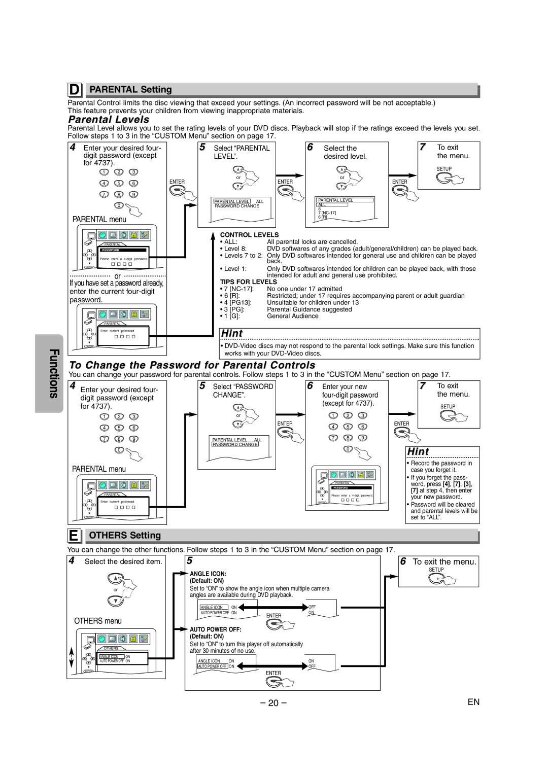 Sylvania HT6051FB owner manual Parental Setting, Others Setting 