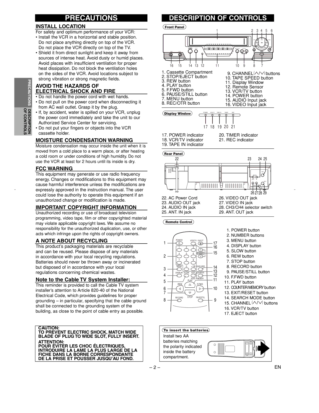 Sylvania KVS400A owner manual Precautions 