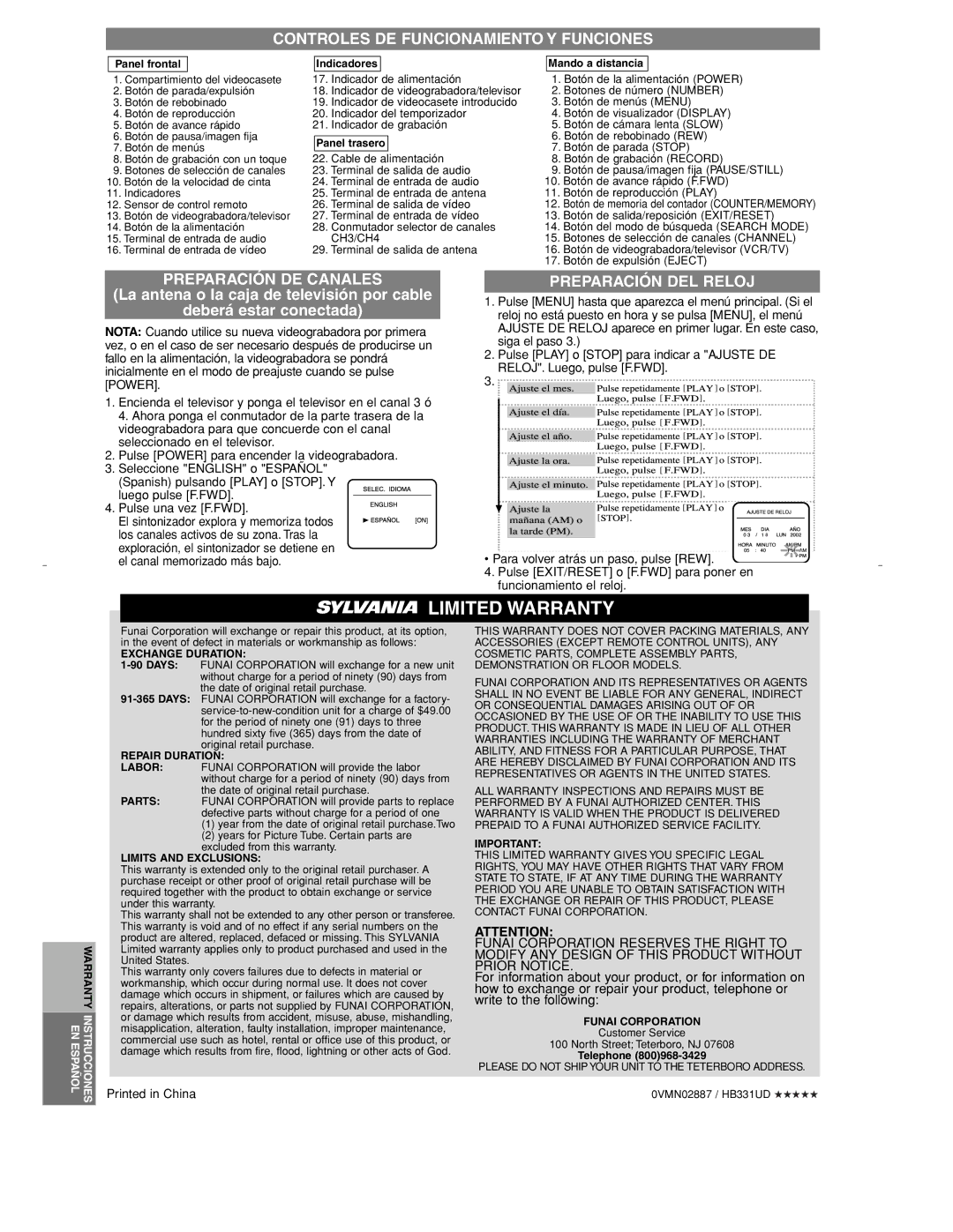 Sylvania KVS400A owner manual Controles DE Funcionamiento Y Funciones, Preparación DE Canales, Preparación DEL Reloj 