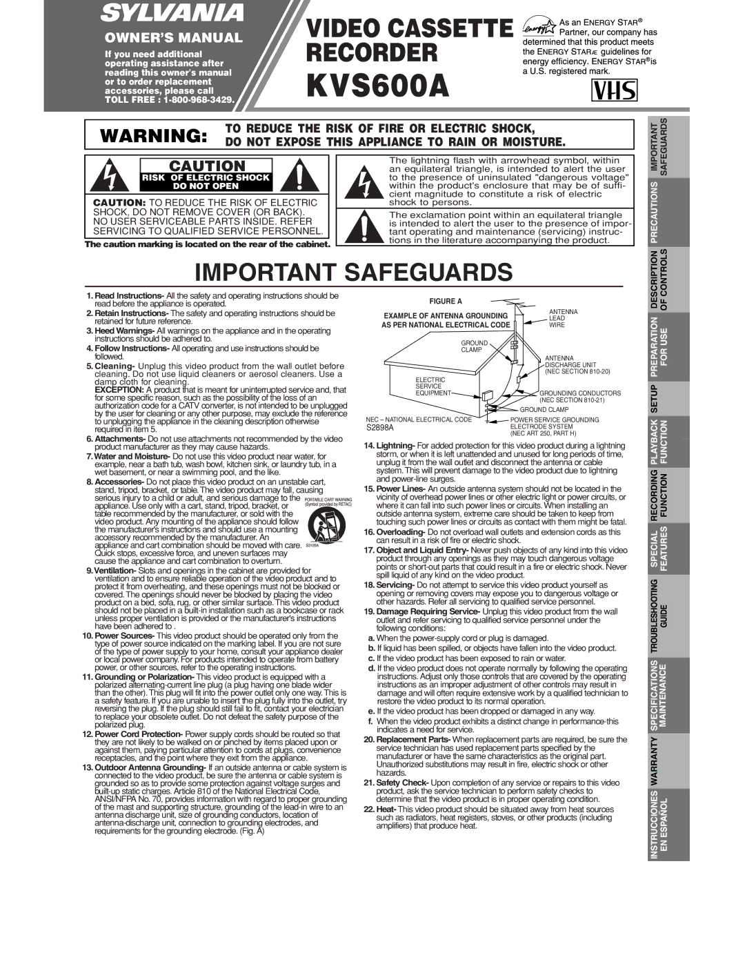 Sylvania KVS600A owner manual Risk of Electric Shock Do not Open, Precautions, Specifications Maintenance Warranty 