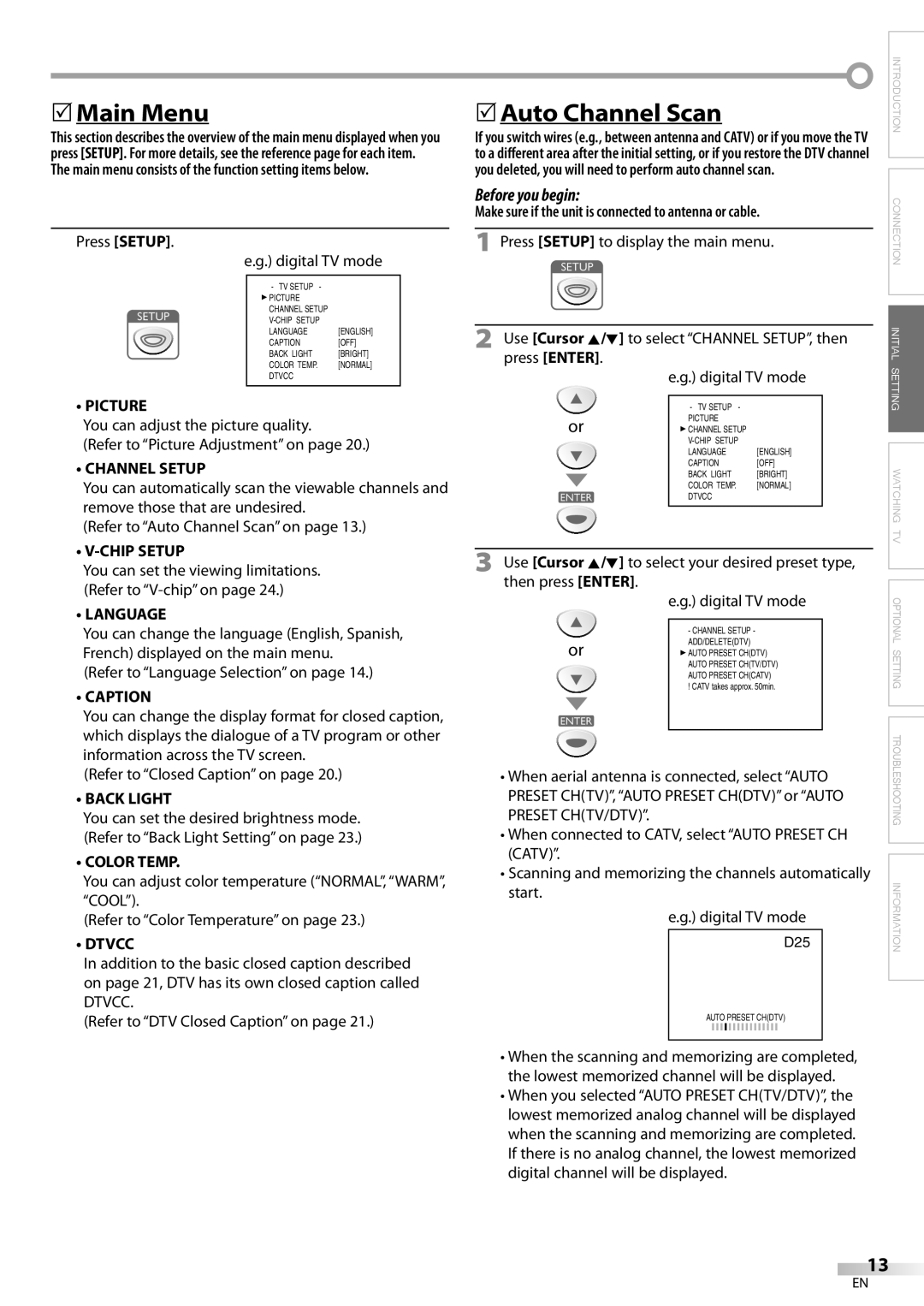 Sylvania LC115SL8P owner manual 5Main Menu, 5Auto Channel Scan 