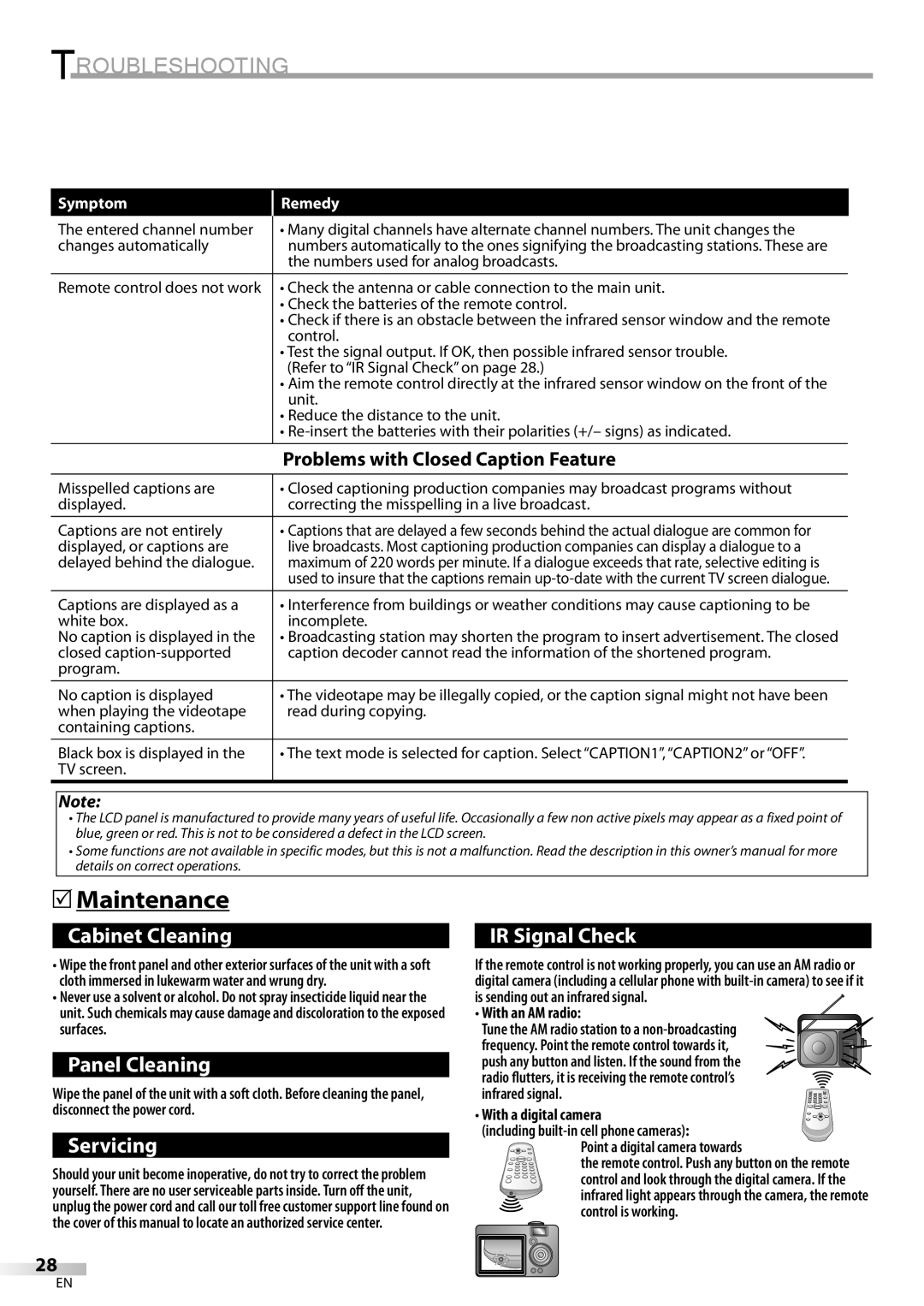 Sylvania LC115SL8P owner manual Maintenance, Infrared signal, Point a digital camera towards 