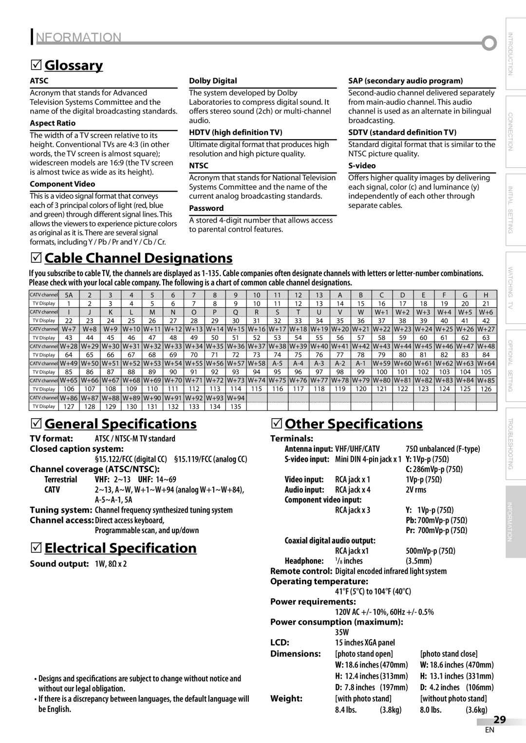 Sylvania LC115SL8P owner manual Information 