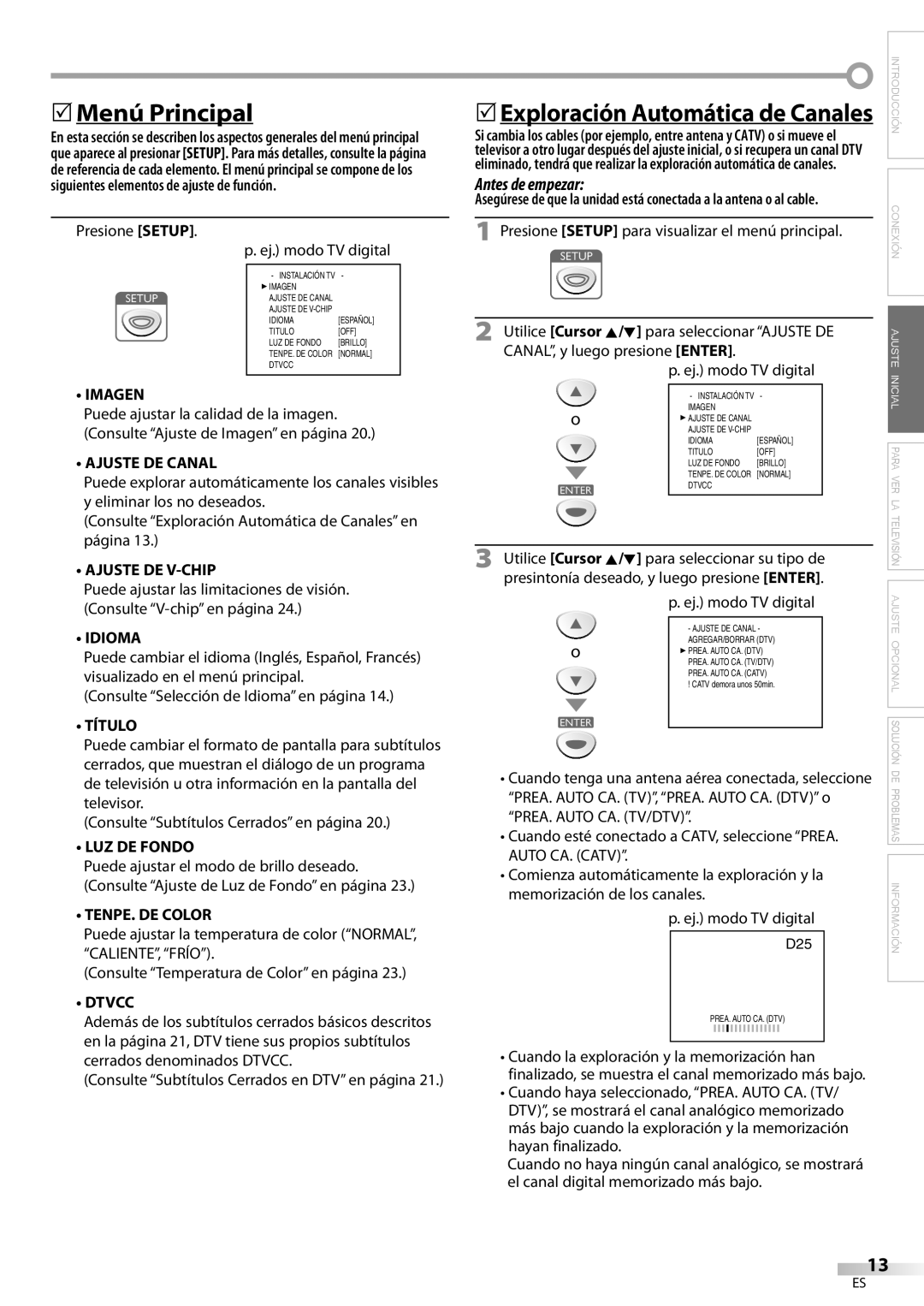 Sylvania LC115SL8P owner manual 5Menú Principal 