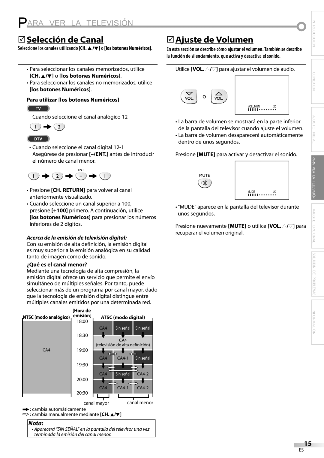 Sylvania LC115SL8P owner manual 5Selección de Canal, Para utilizar los botones Numéricos, ¿Qué es el canal menor? 