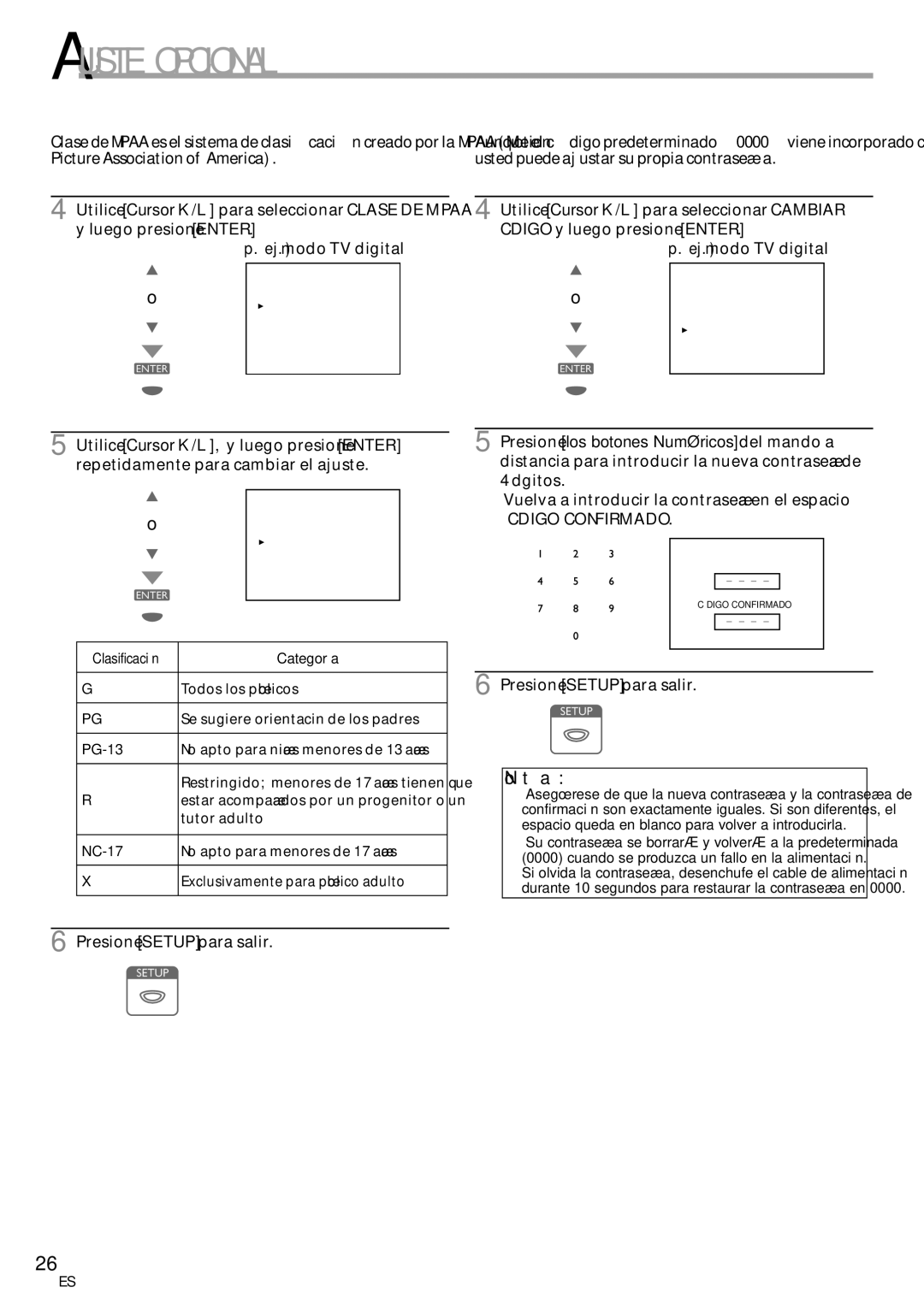 Sylvania LC115SL8P owner manual Vuelva a introducir la contraseña en el espacio, Se sugiere orientación de los padres 