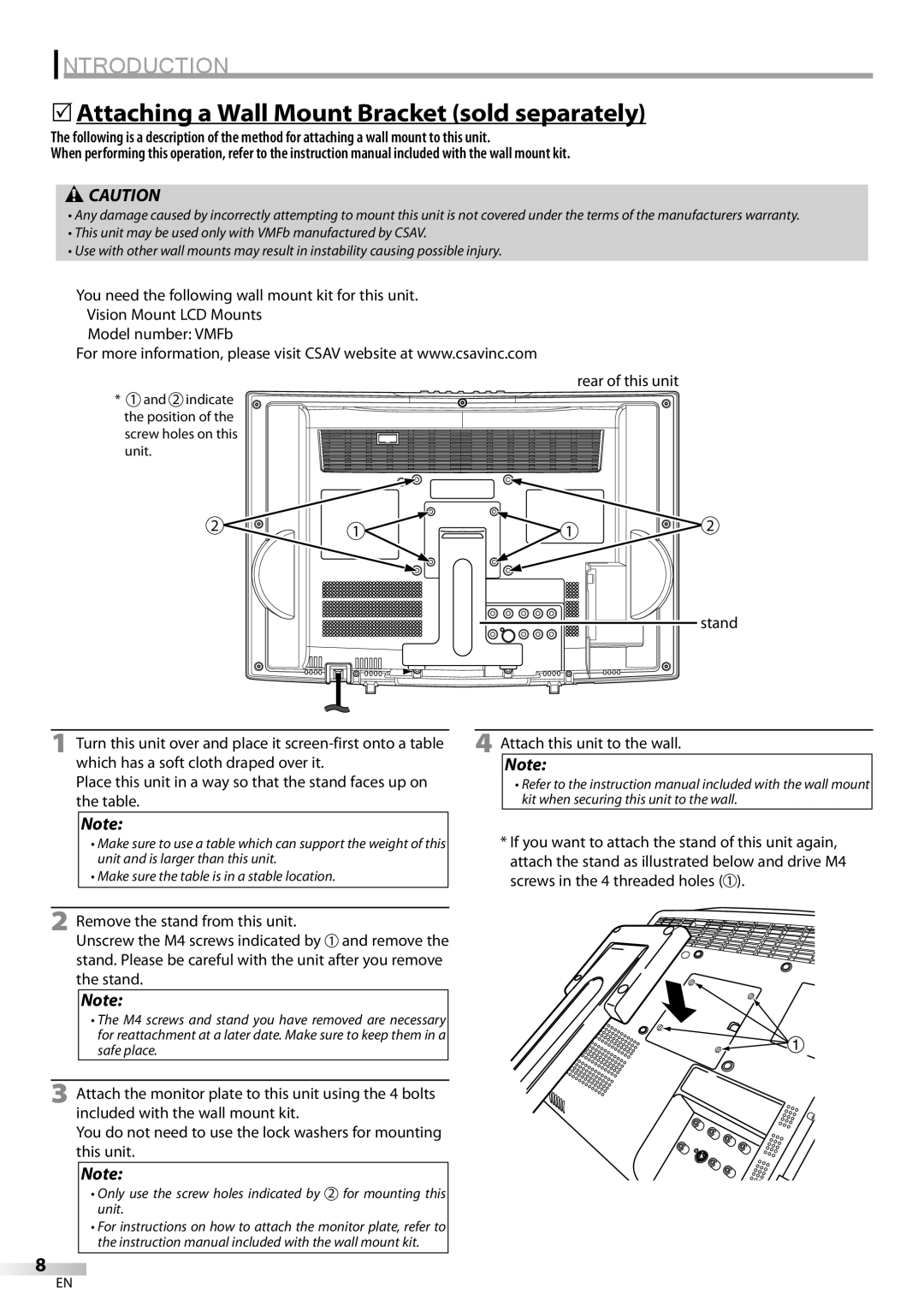 Sylvania LC115SL8P owner manual 5Attaching a Wall Mount Bracket sold separately, # Caution 