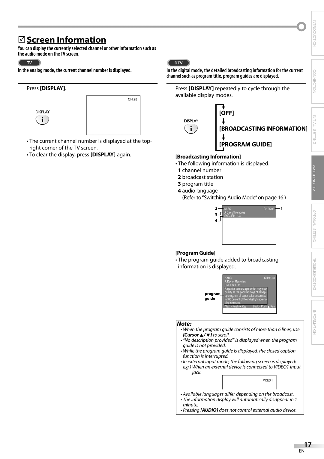 Sylvania LC155SL8P owner manual 5Screen Information, Press Display 