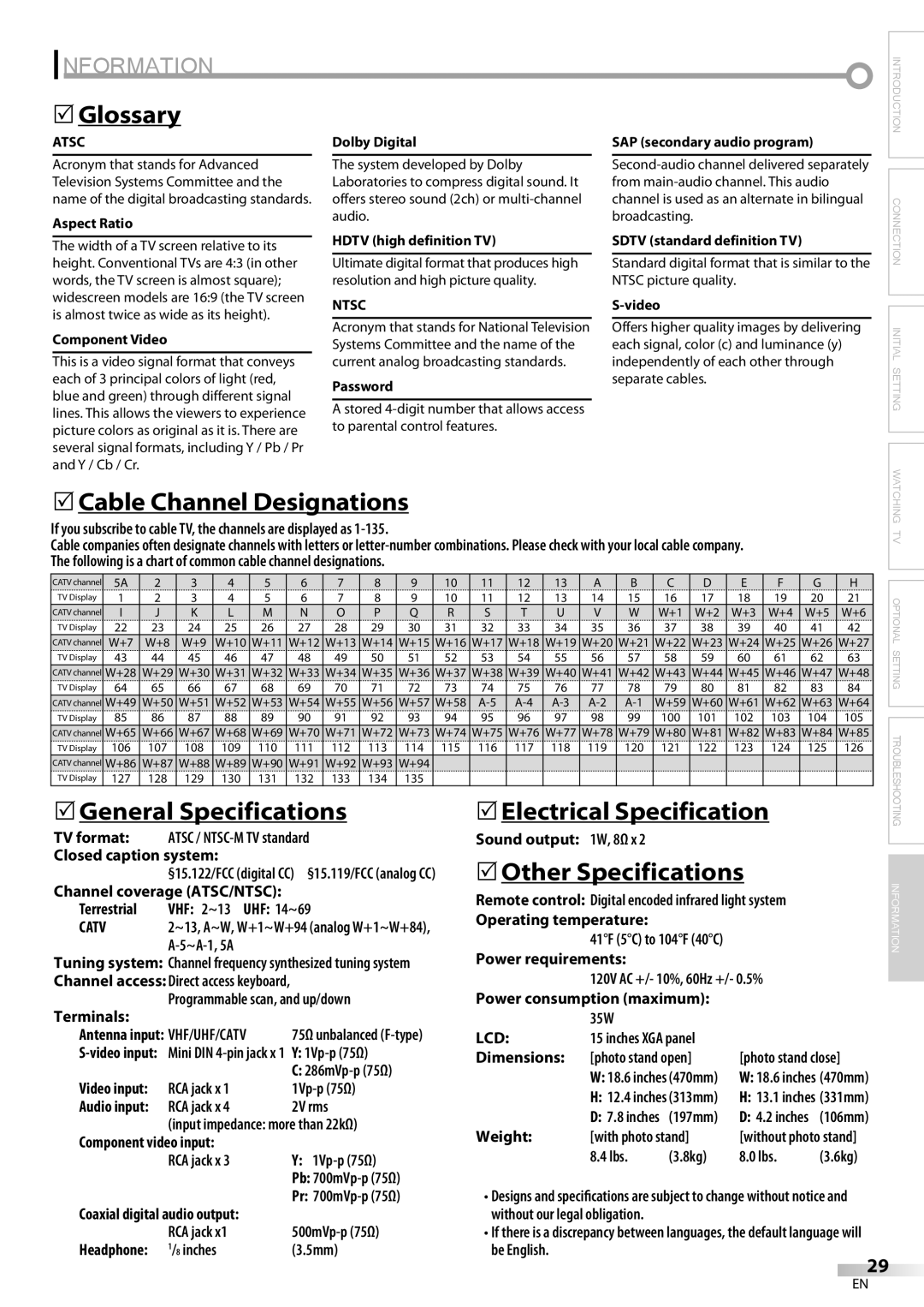 Sylvania LC155SL8P owner manual Information 