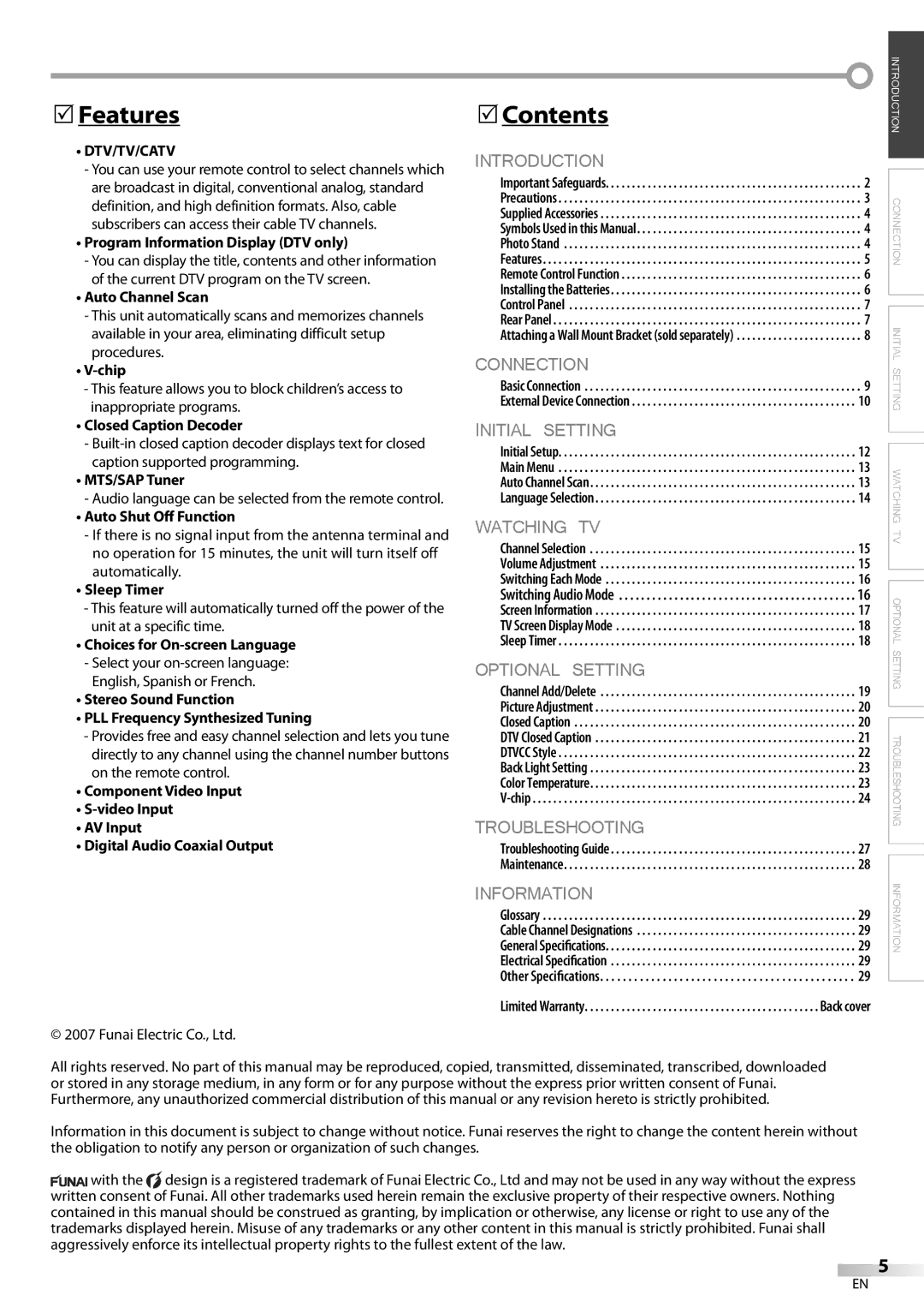 Sylvania LC155SL8P owner manual Features, Contents 