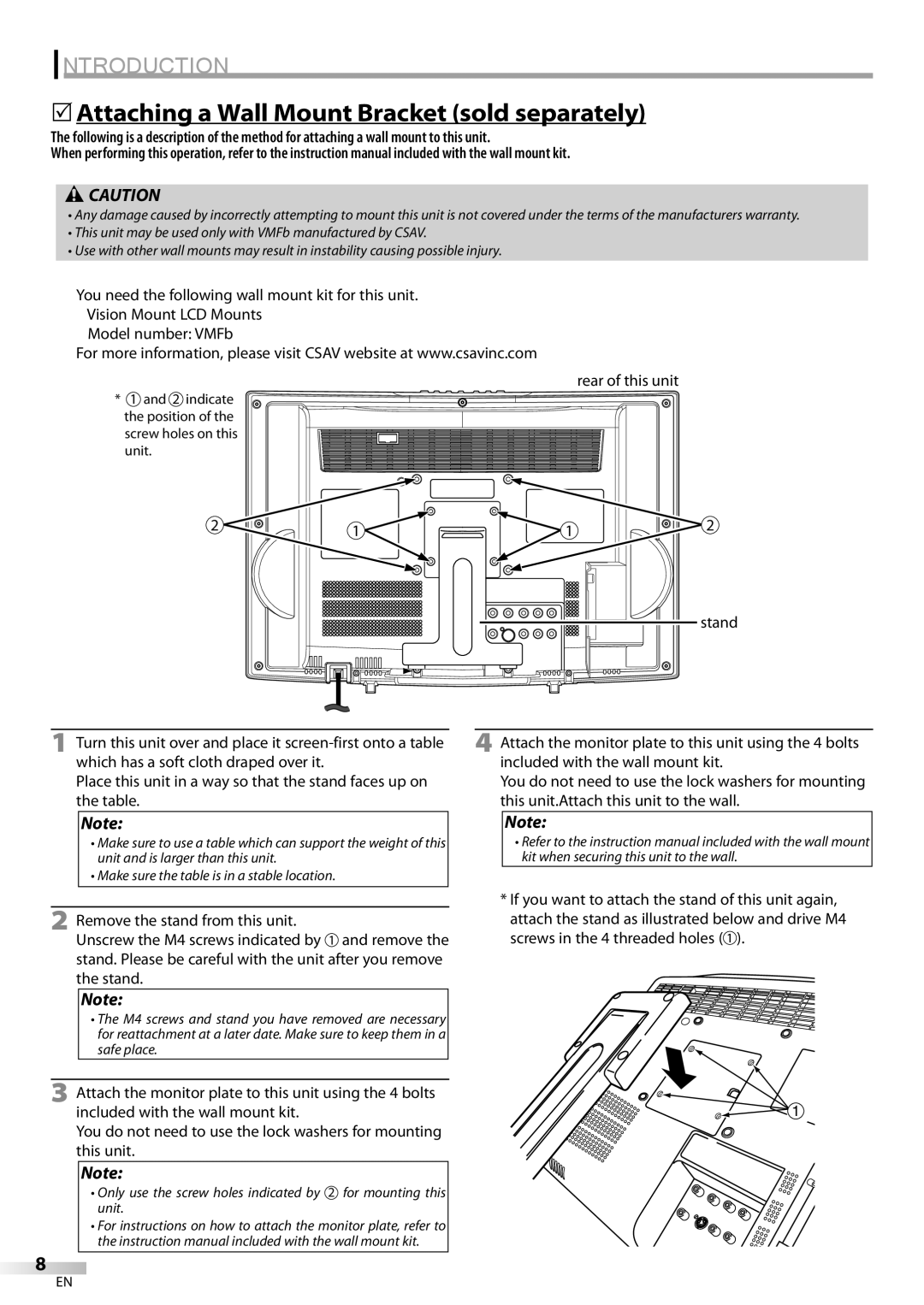 Sylvania LC155SL8P owner manual 5Attaching a Wall Mount Bracket sold separately, # Caution 