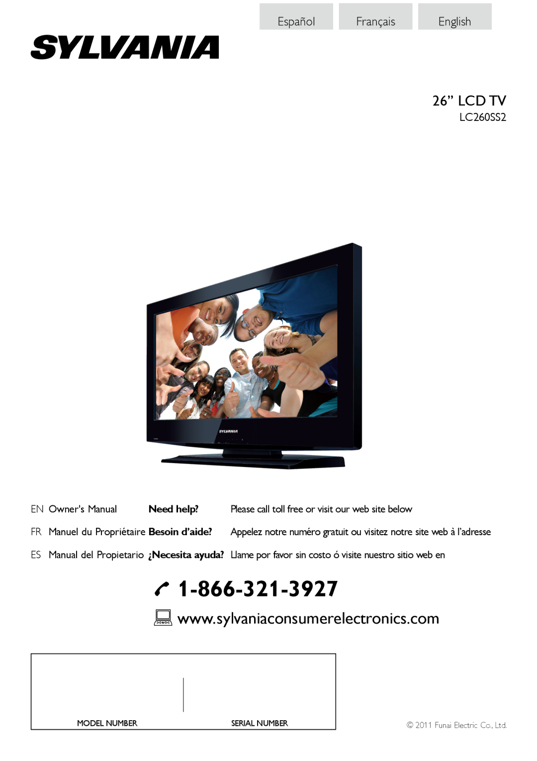 Sylvania lc160552 owner manual Lcd Tv, LC260SS2, Please call toll free or visit our web site below 